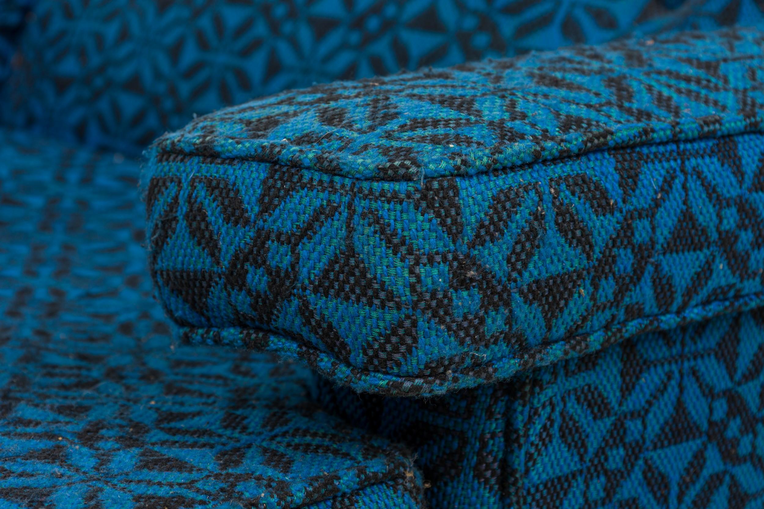 Harvey Probber Oversized Blue Patterned Upholstered Lounge / Armchair For Sale 1