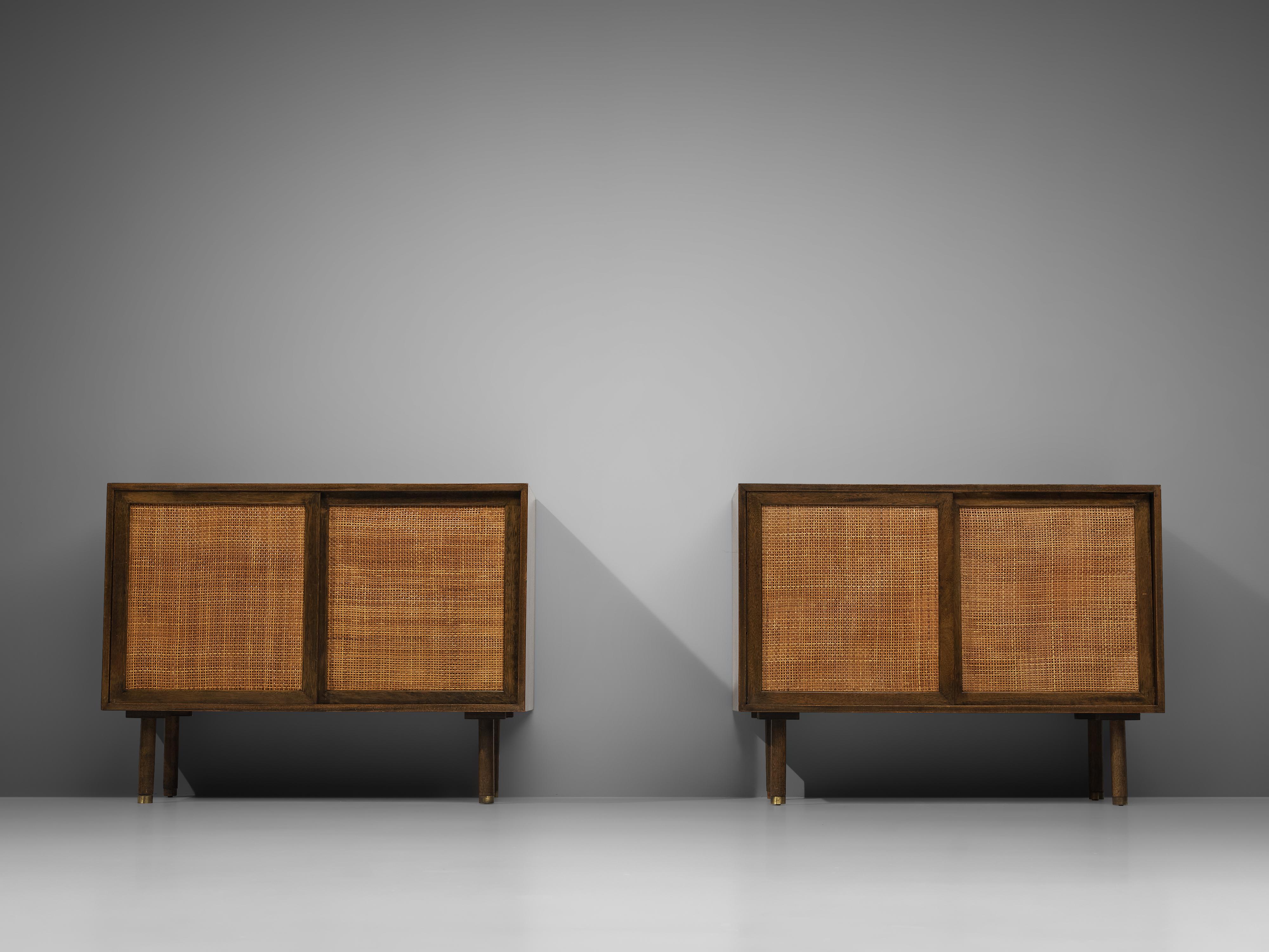 Mid-20th Century Harvey Probber Pair of Cabinets in Mahogany and Cane