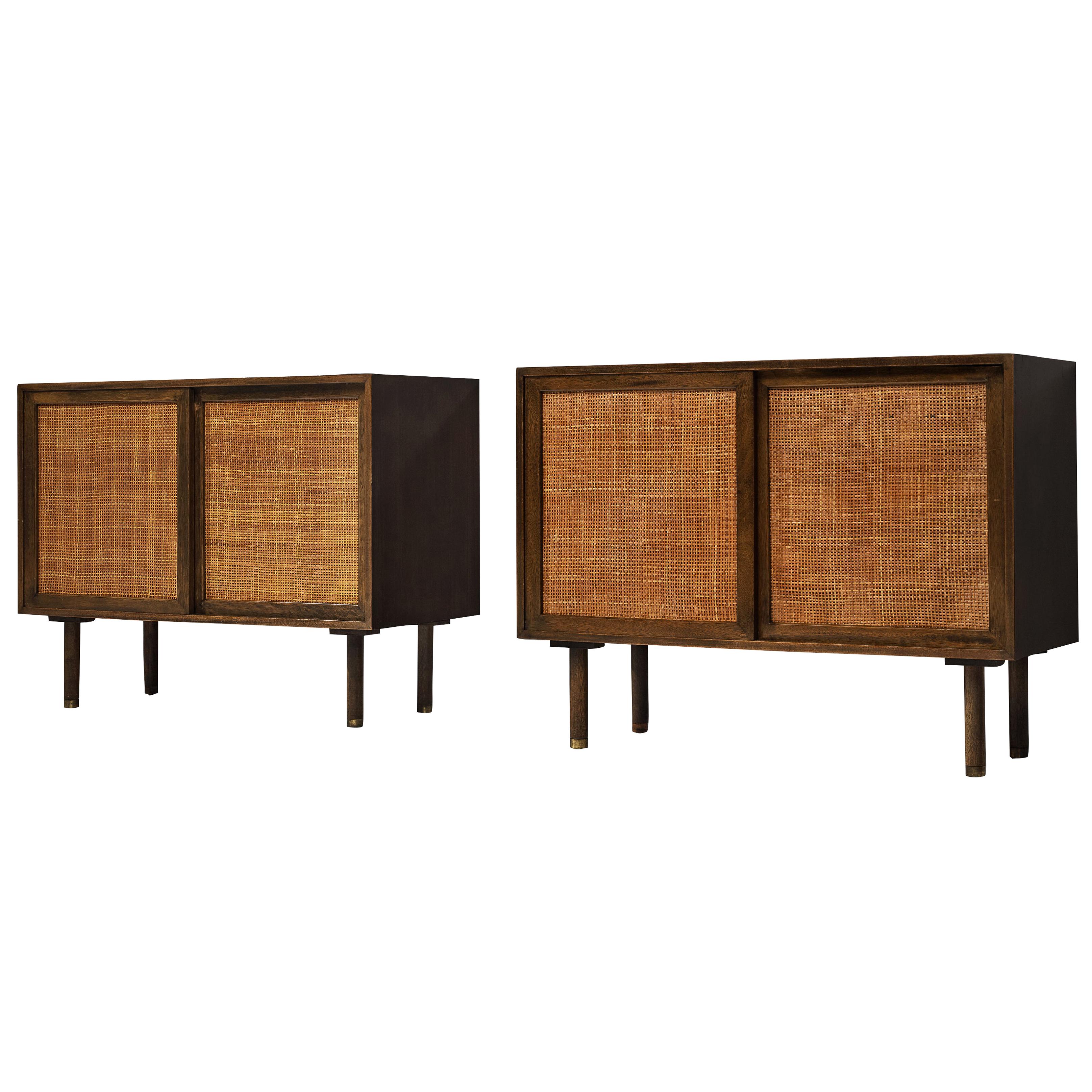 Harvey Probber Pair of Cabinets in Mahogany and Cane