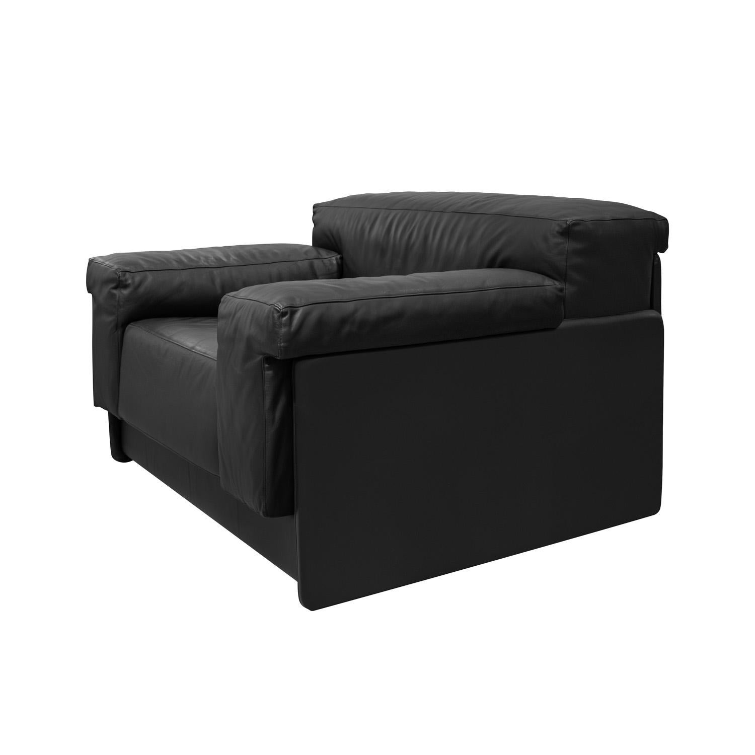 Harvey Probber Ein Paar schicke Raphael Lounge Chairs aus schwarzem Leder 1982 (signiert) (Moderne) im Angebot