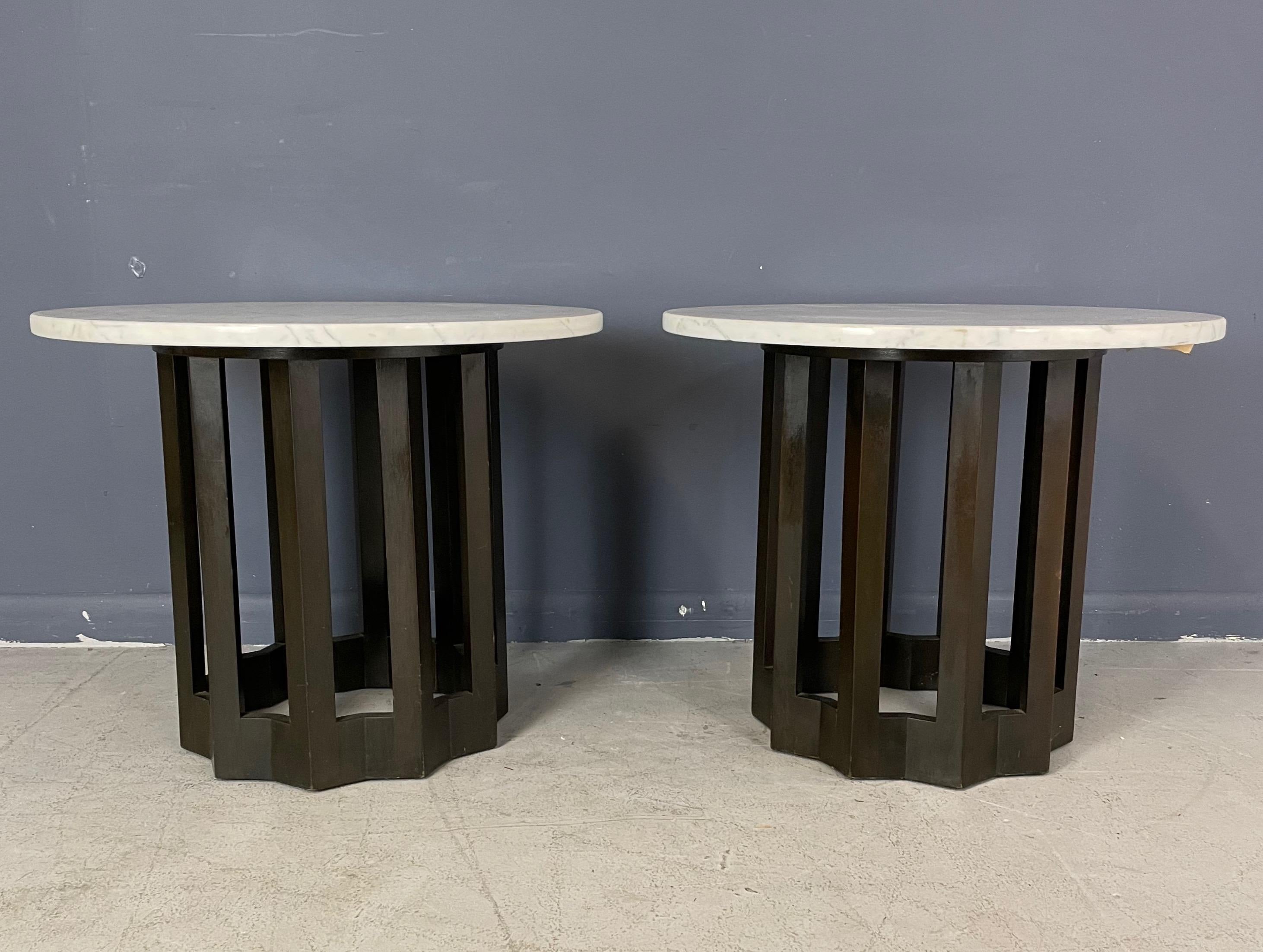 Mid-Century Modern Harvey Probber Pair of Circular Side Tables Walnut With Marble Tops Mid Century For Sale