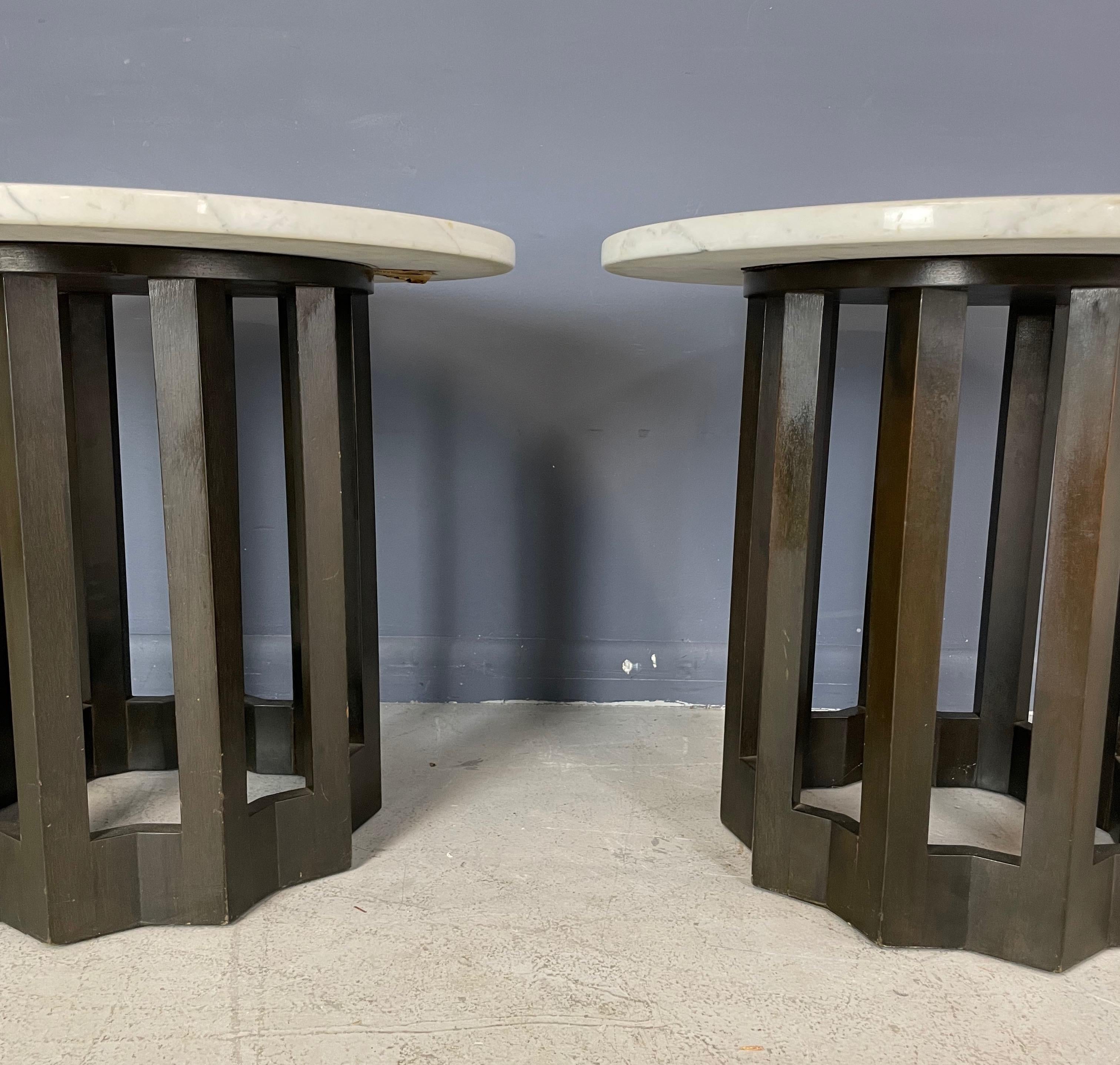 Harvey Probber Pair of Circular Side Tables Walnut With Marble Tops Mid Century For Sale 2