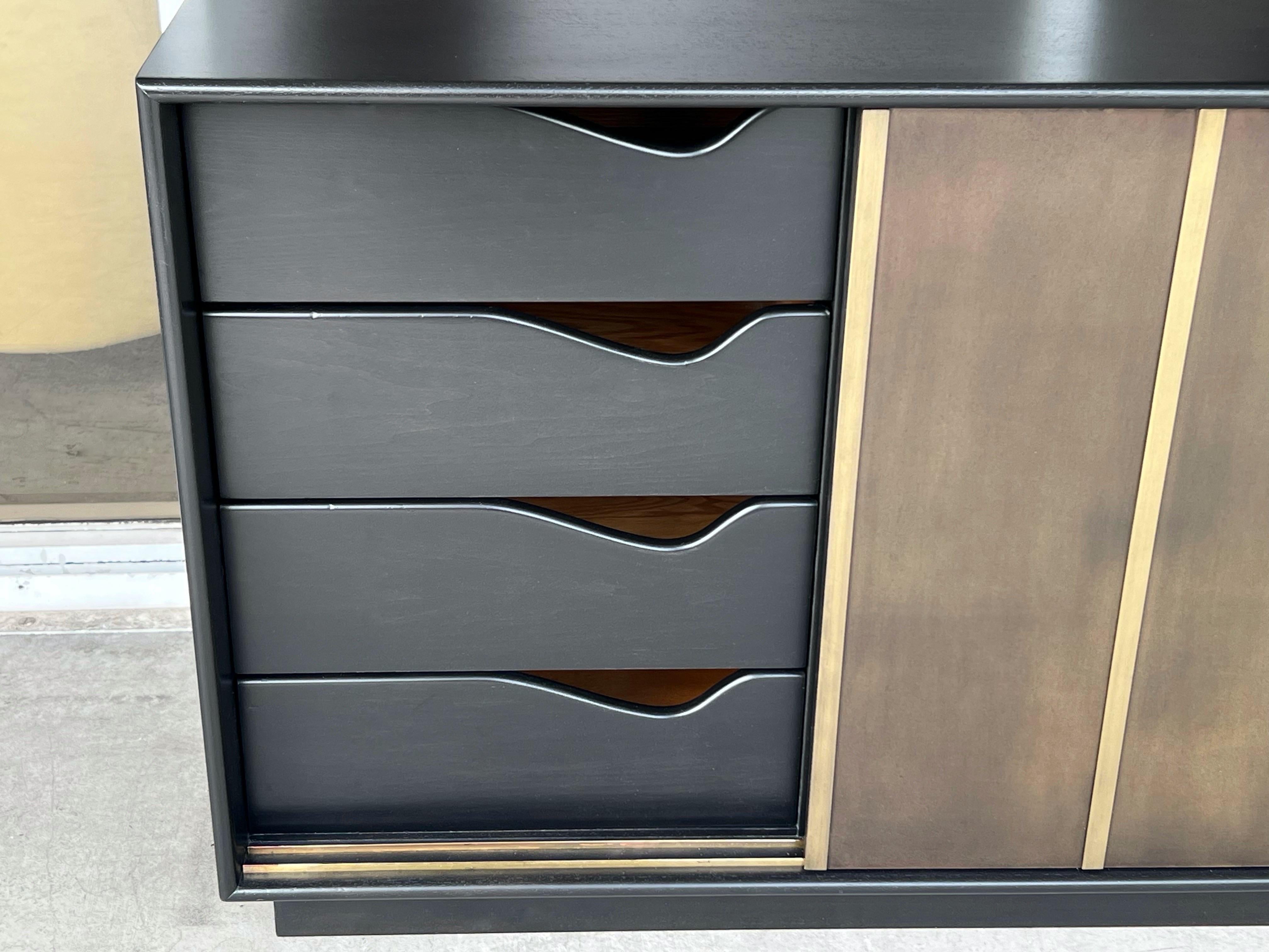 Harvey Probber Pair of Ebonized and Etched Brass Doors Cabinets Credenza For Sale 5