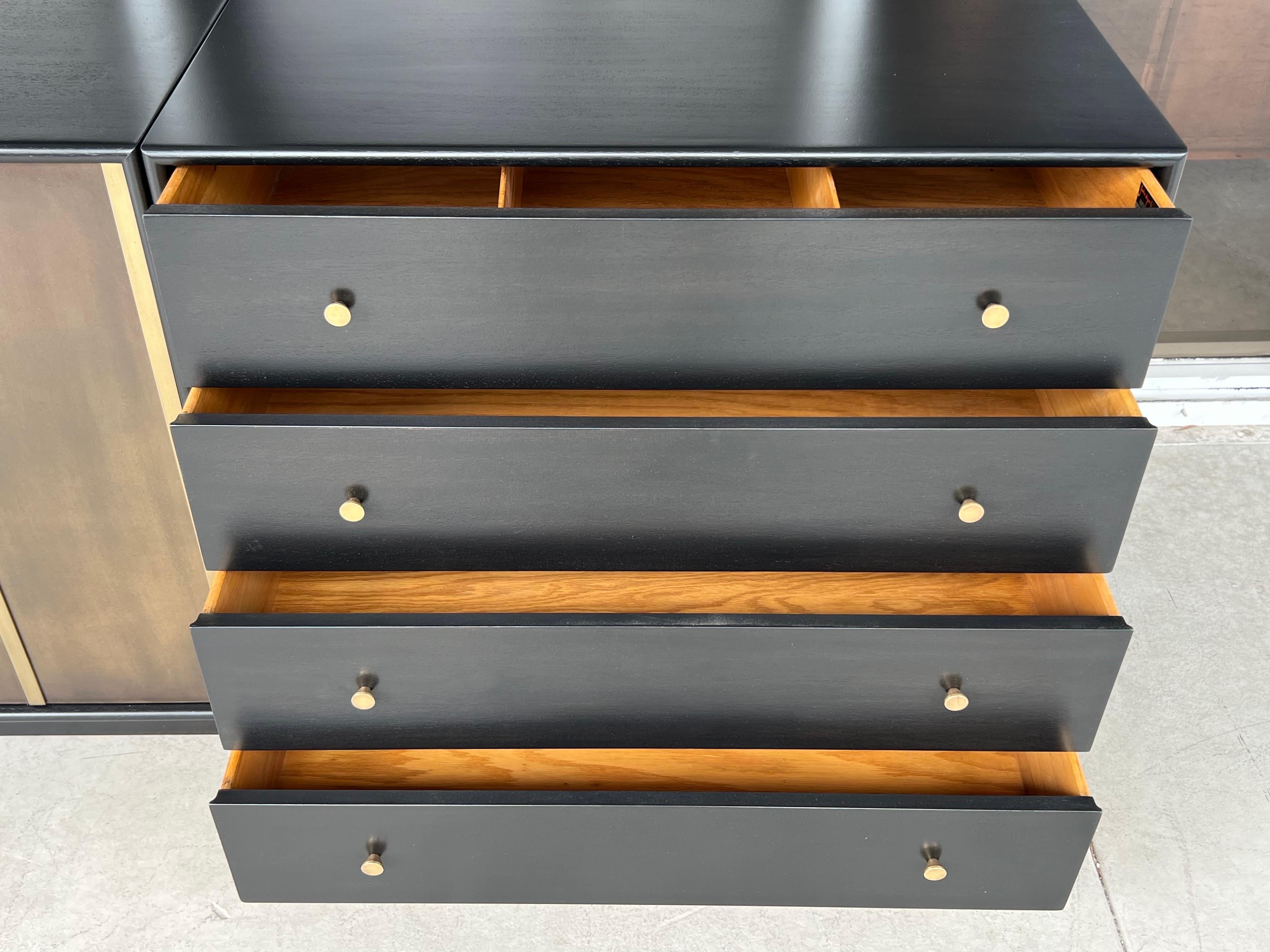 Harvey Probber Pair of Ebonized and Etched Brass Doors Cabinets Credenza For Sale 8