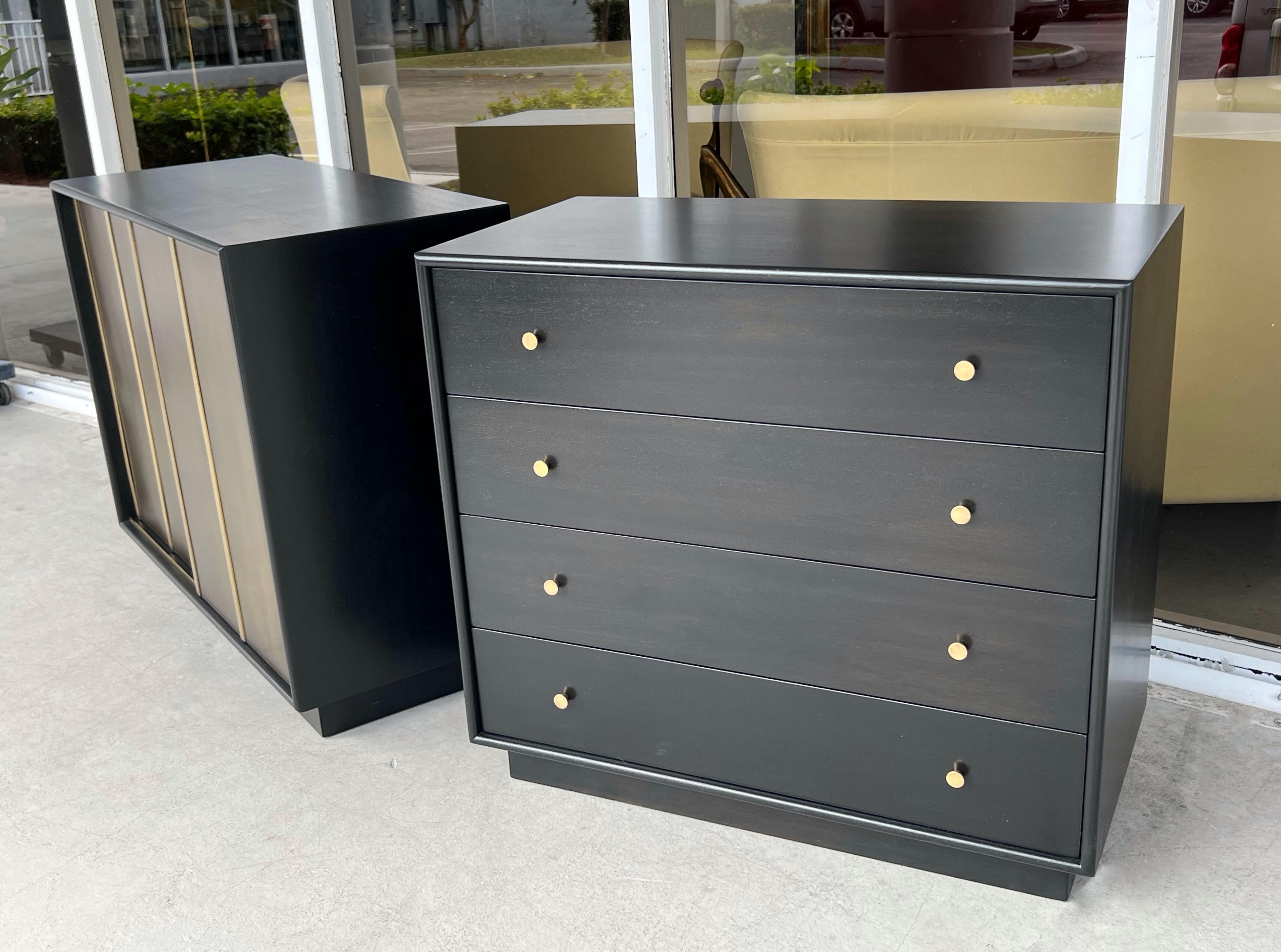 Harvey Probber Pair of Ebonized and Etched Brass Doors Cabinets Credenza For Sale 9