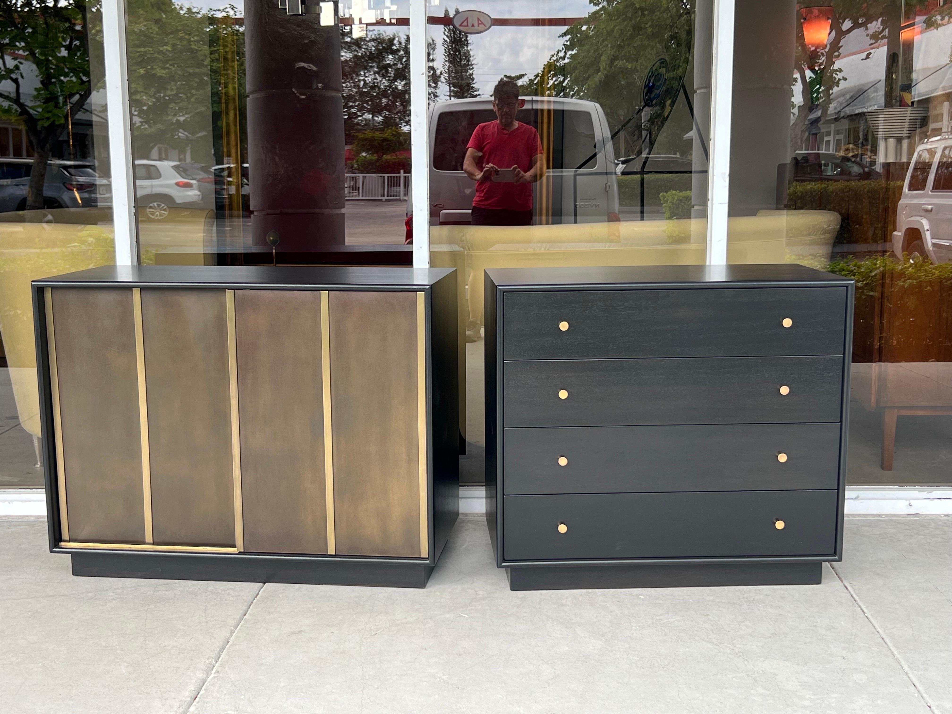 Harvey Probber Pair of Ebonized and Etched Brass Doors Cabinets Credenza For Sale 10