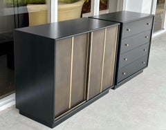 Harvey Probber Pair of Ebonized and Etched Brass Doors Cabinets Credenza