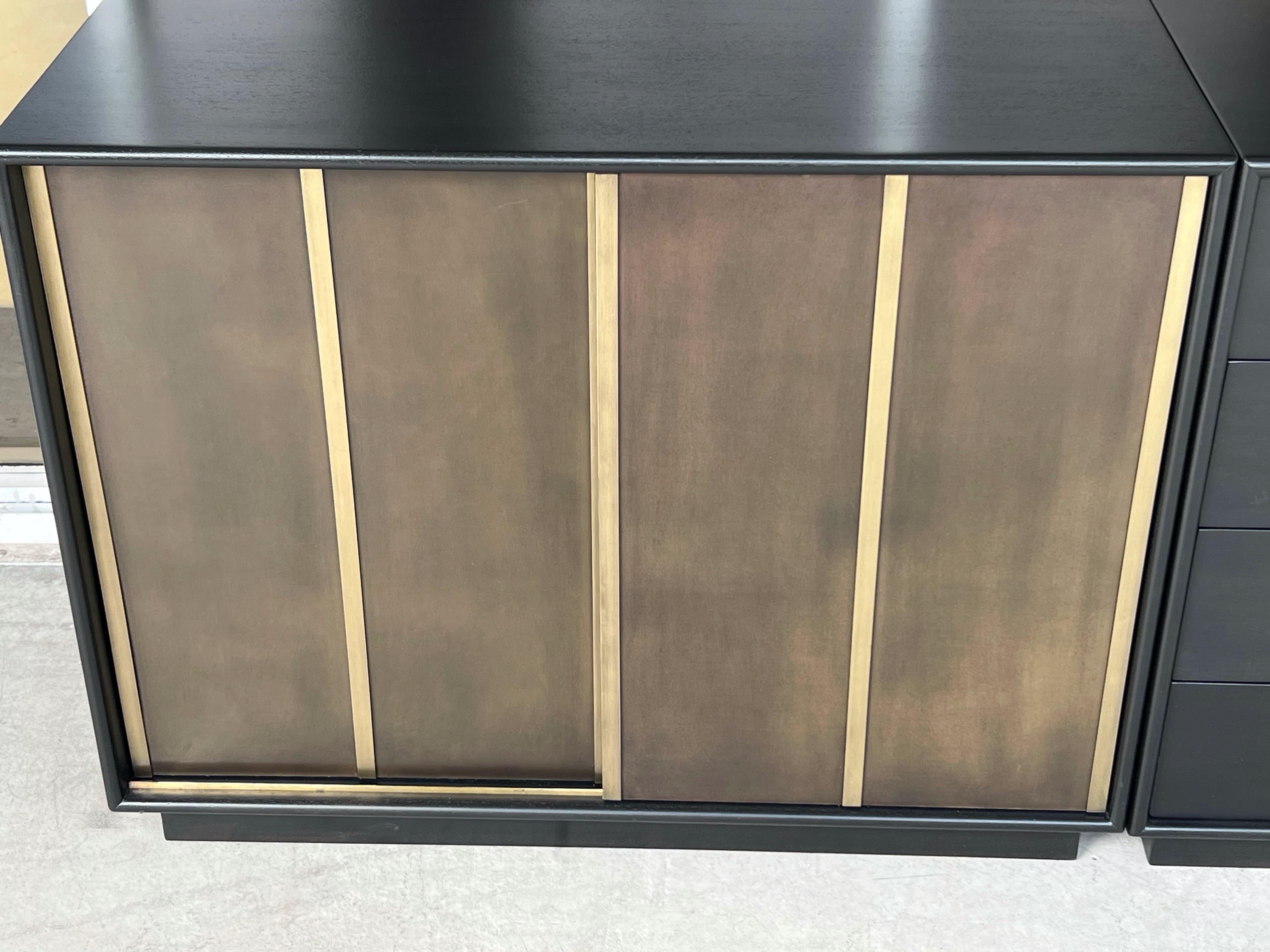 Harvey Probber Pair of Ebonized and Etched Brass Doors Cabinets Credenza For Sale 1