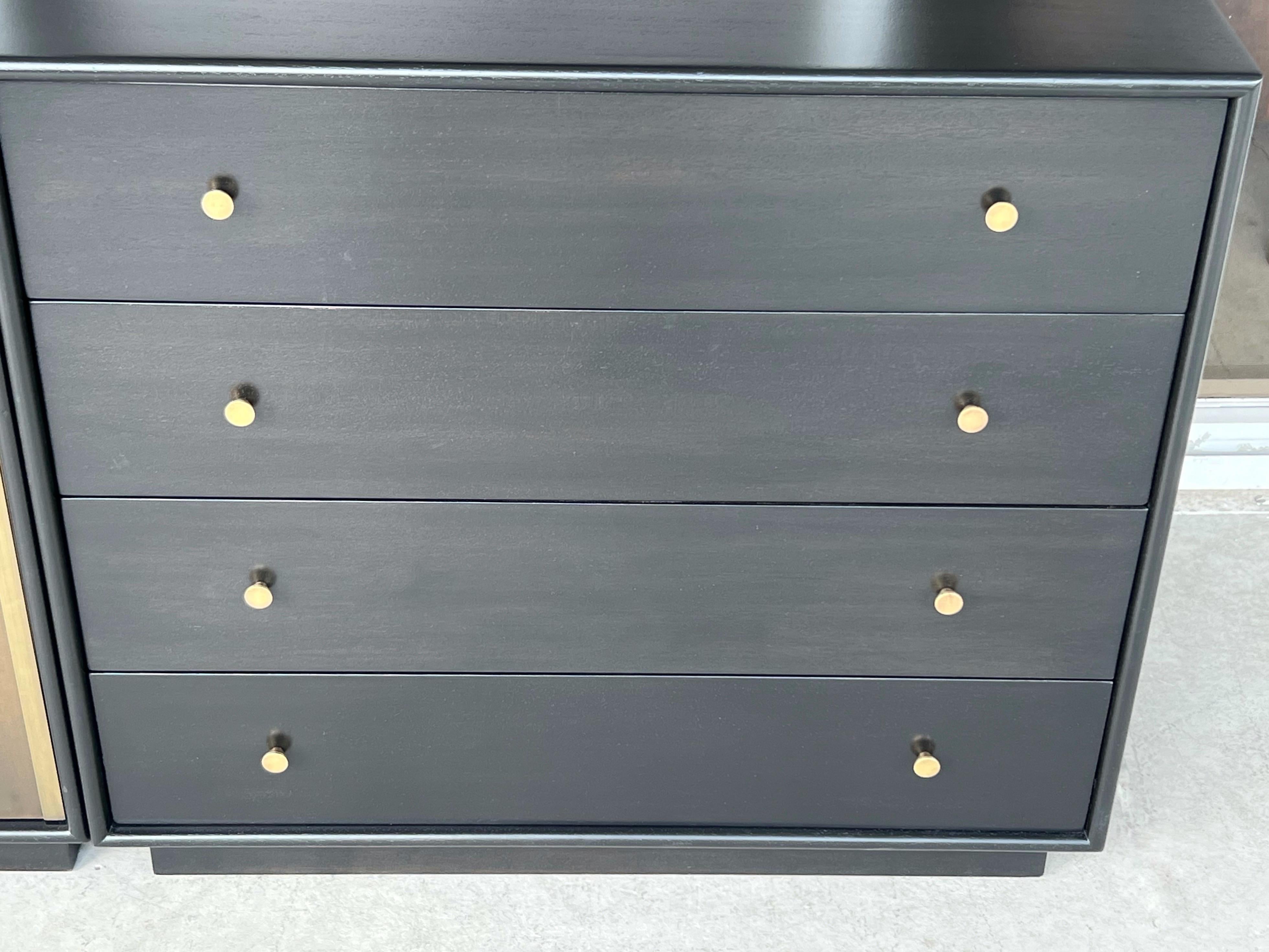 Harvey Probber Pair of Ebonized and Etched Brass Doors Cabinets Credenza For Sale 4