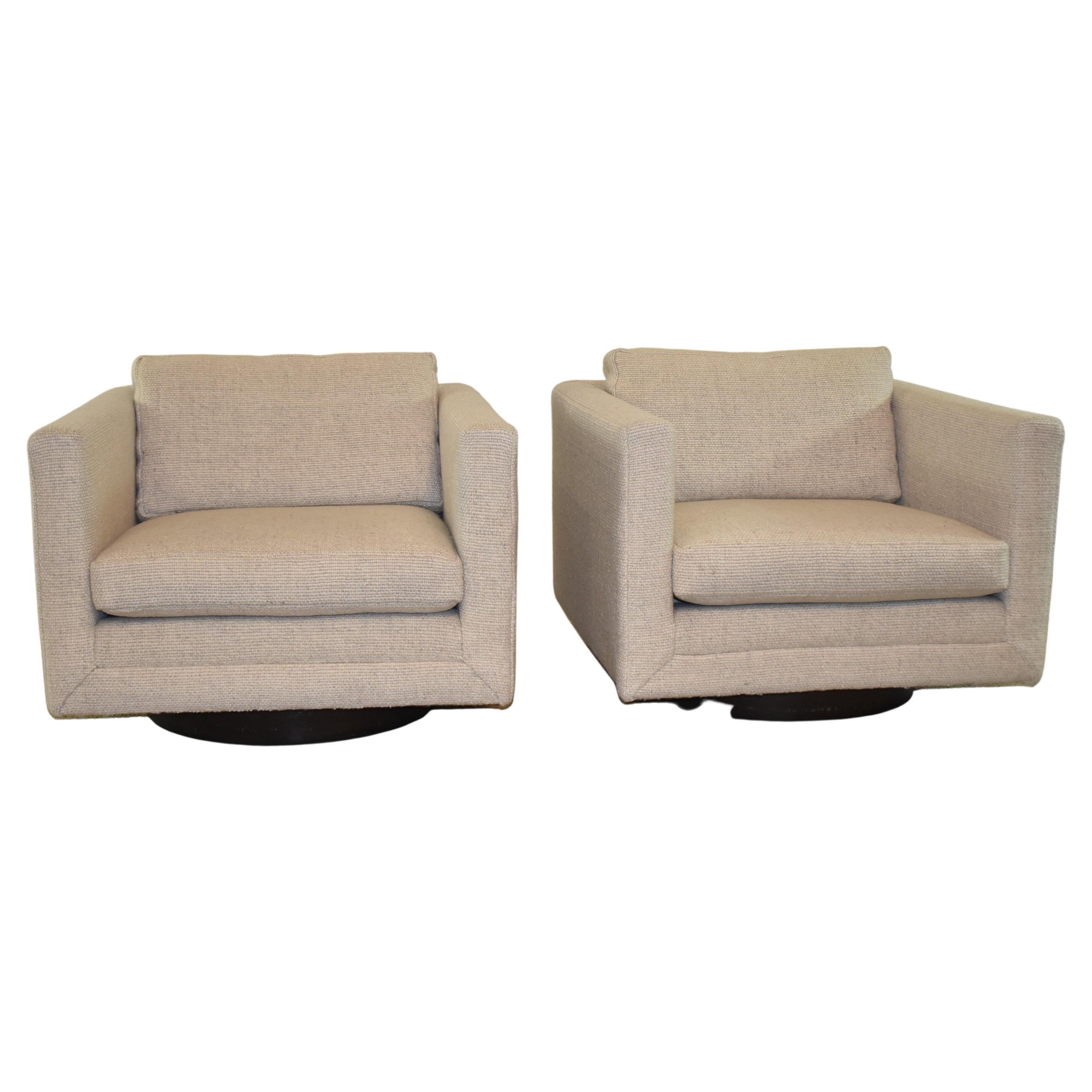 Harvey Probber Pair of Modern Swivel Cube Occasional Lounge Club Chairs, #1461