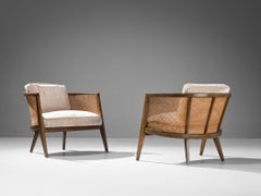 Harvey Probber Pair of 'Oval' Armchairs in Mahogany and Cane