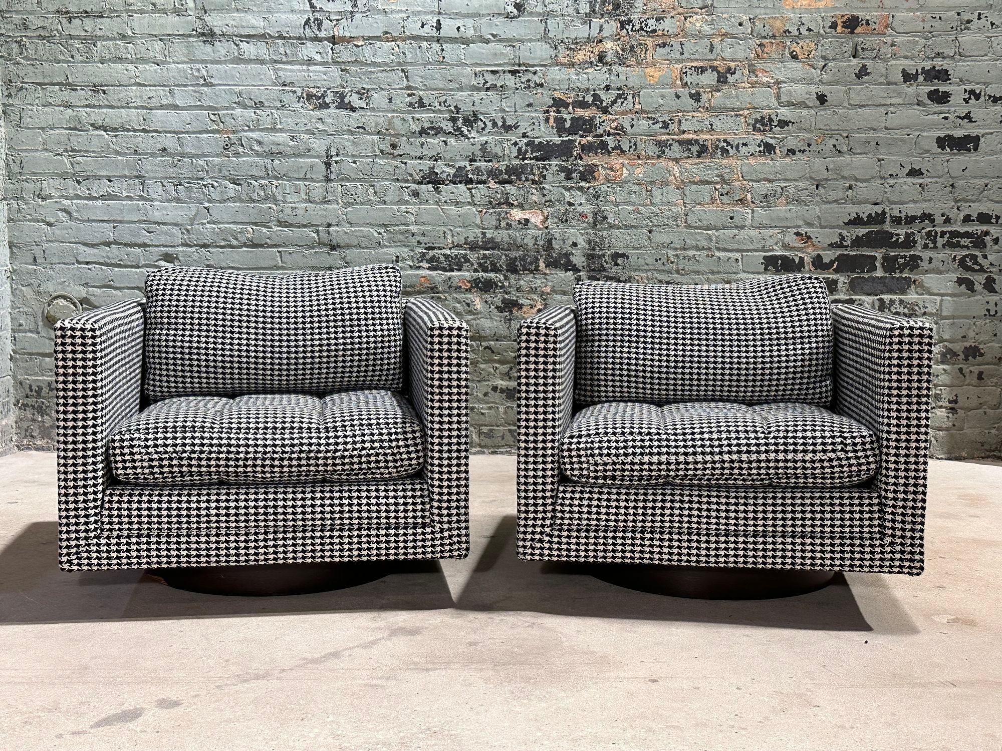 American Harvey Probber Pair Swivel Cube Lounge Club Chairs, #1461, 1960