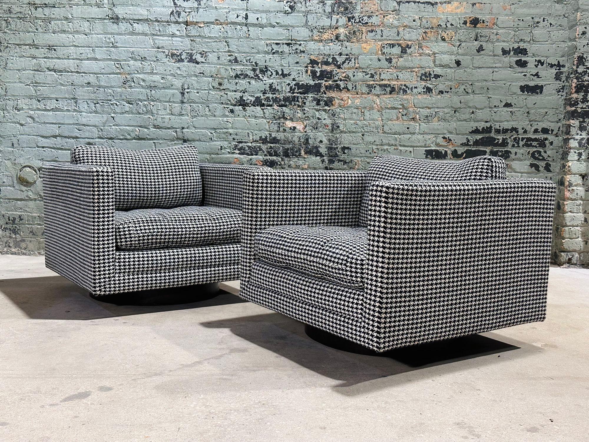 Upholstery Harvey Probber Pair Swivel Cube Lounge Club Chairs, #1461, 1960