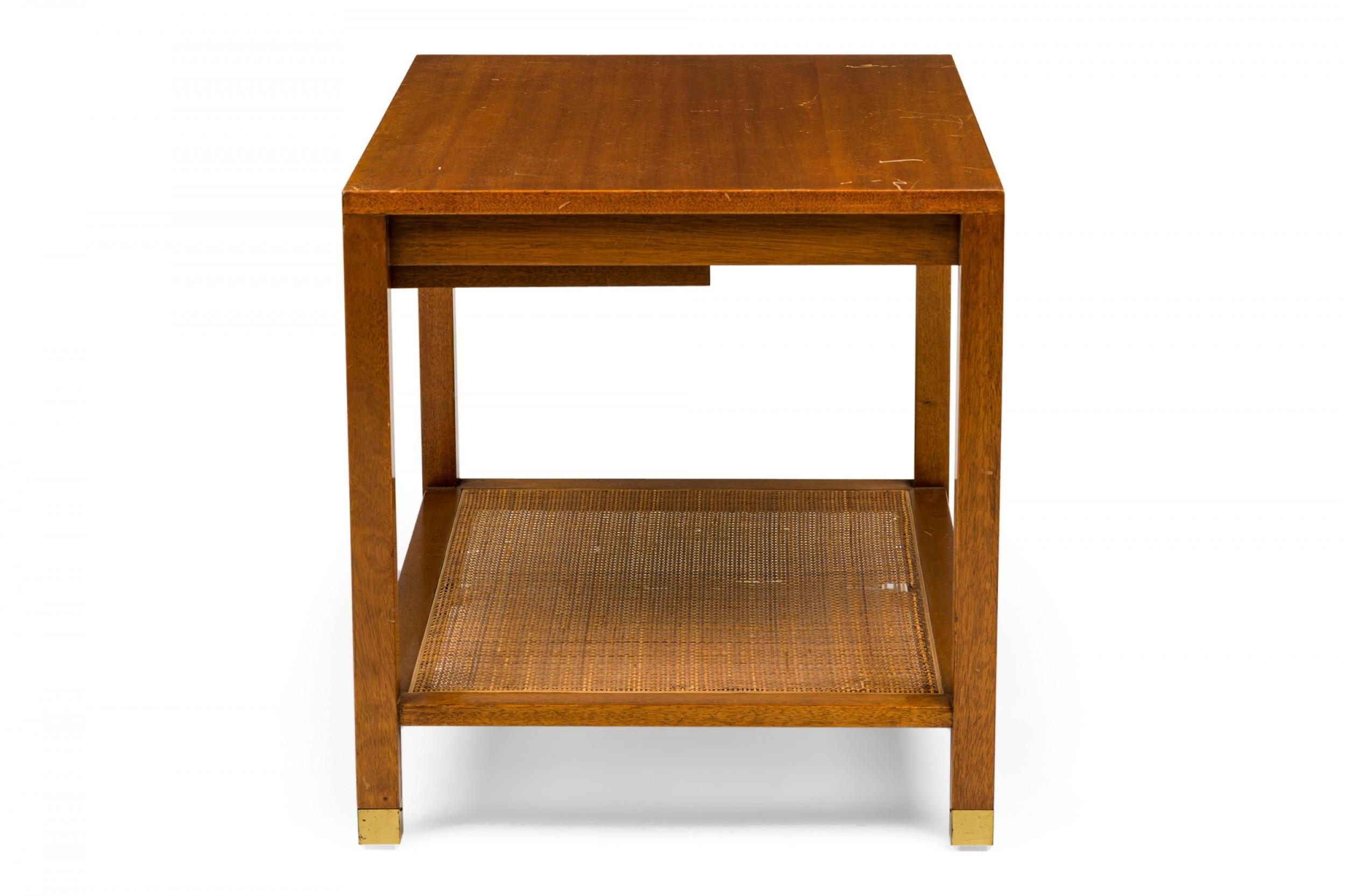 Mid-Century Modern Harvey Probber Parsons-Style Wooden Caned Shelf End / Side Table For Sale