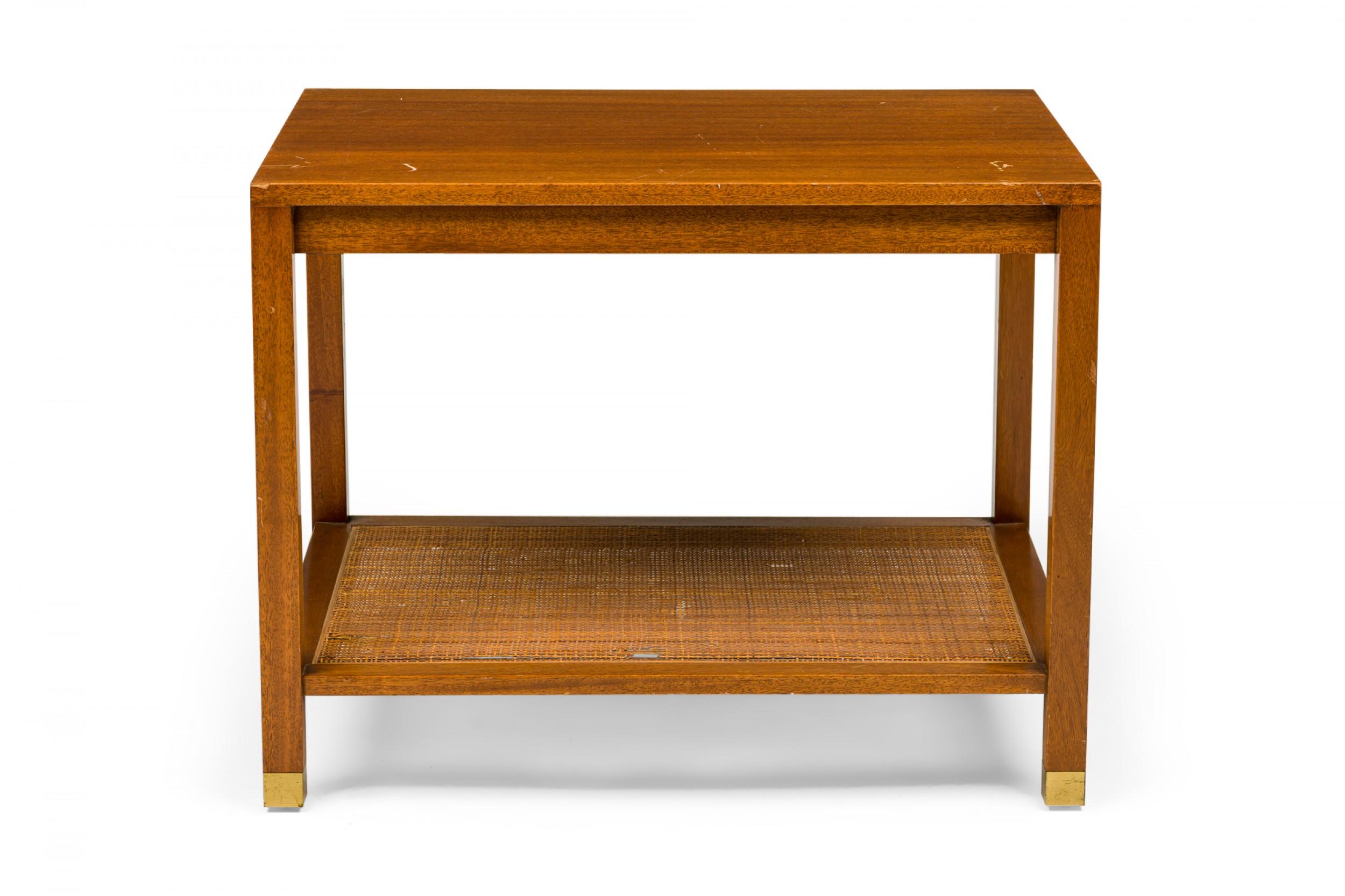 Harvey Probber Parsons-Style Wooden Caned Shelf End / Side Table In Good Condition For Sale In New York, NY