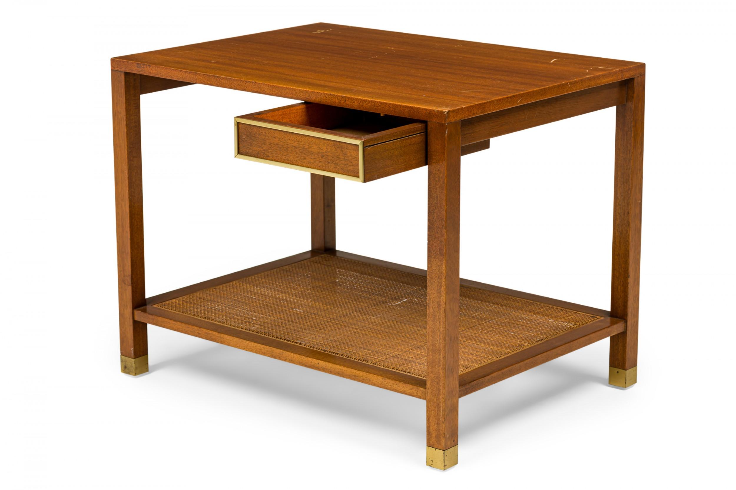 20th Century Harvey Probber Parsons-Style Wooden Caned Shelf End / Side Table For Sale