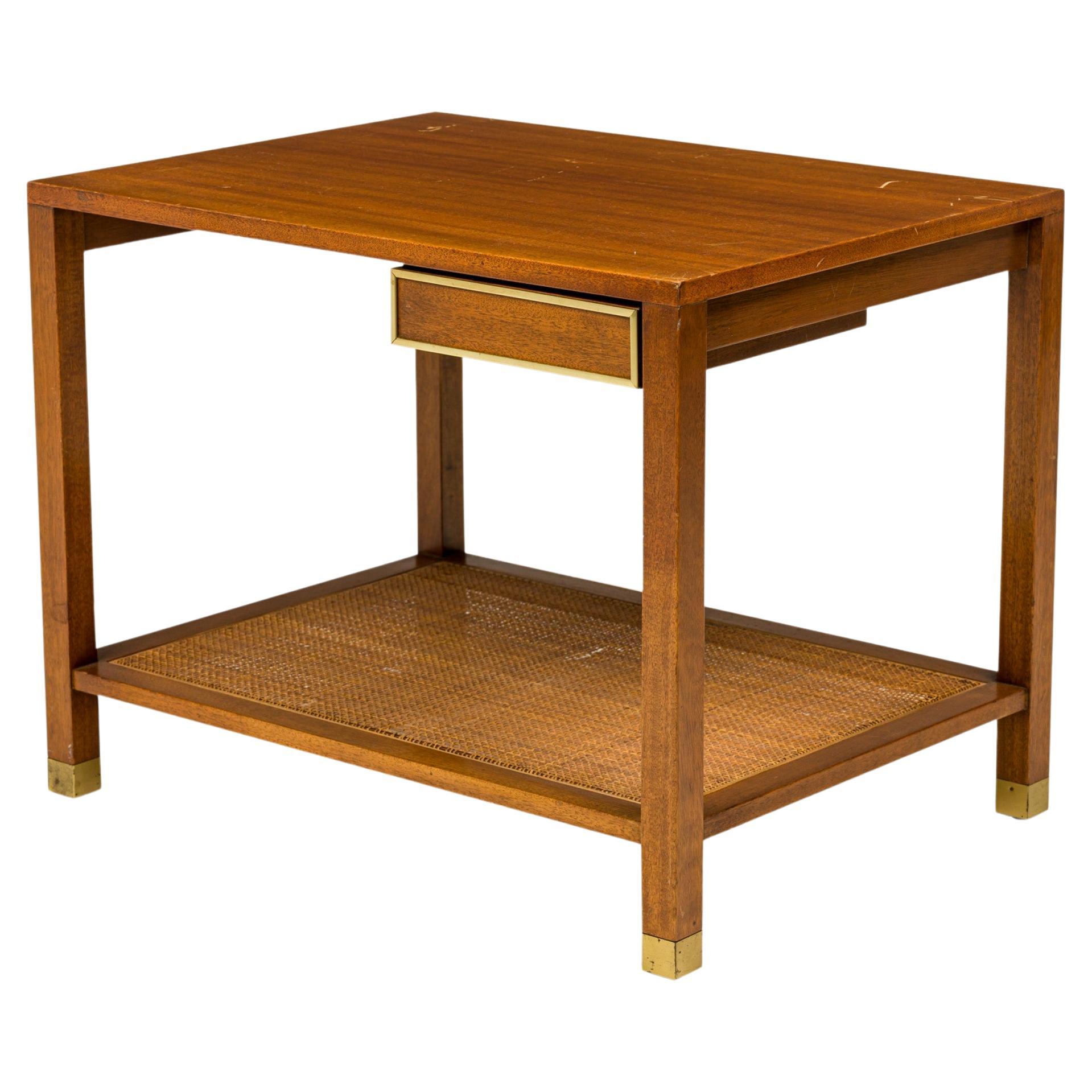 Harvey Probber Parsons-Style Wooden Caned Shelf End / Side Table For Sale