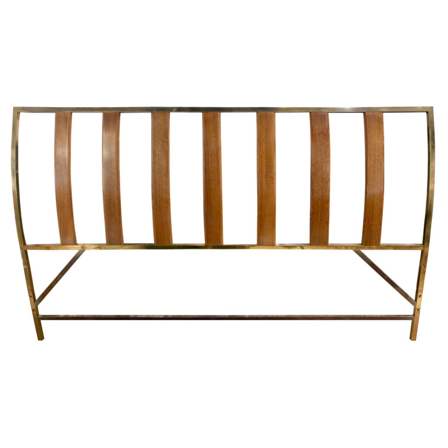 Harvey Probber Queen Size Head Board in Mahogany and Brass, 1950s