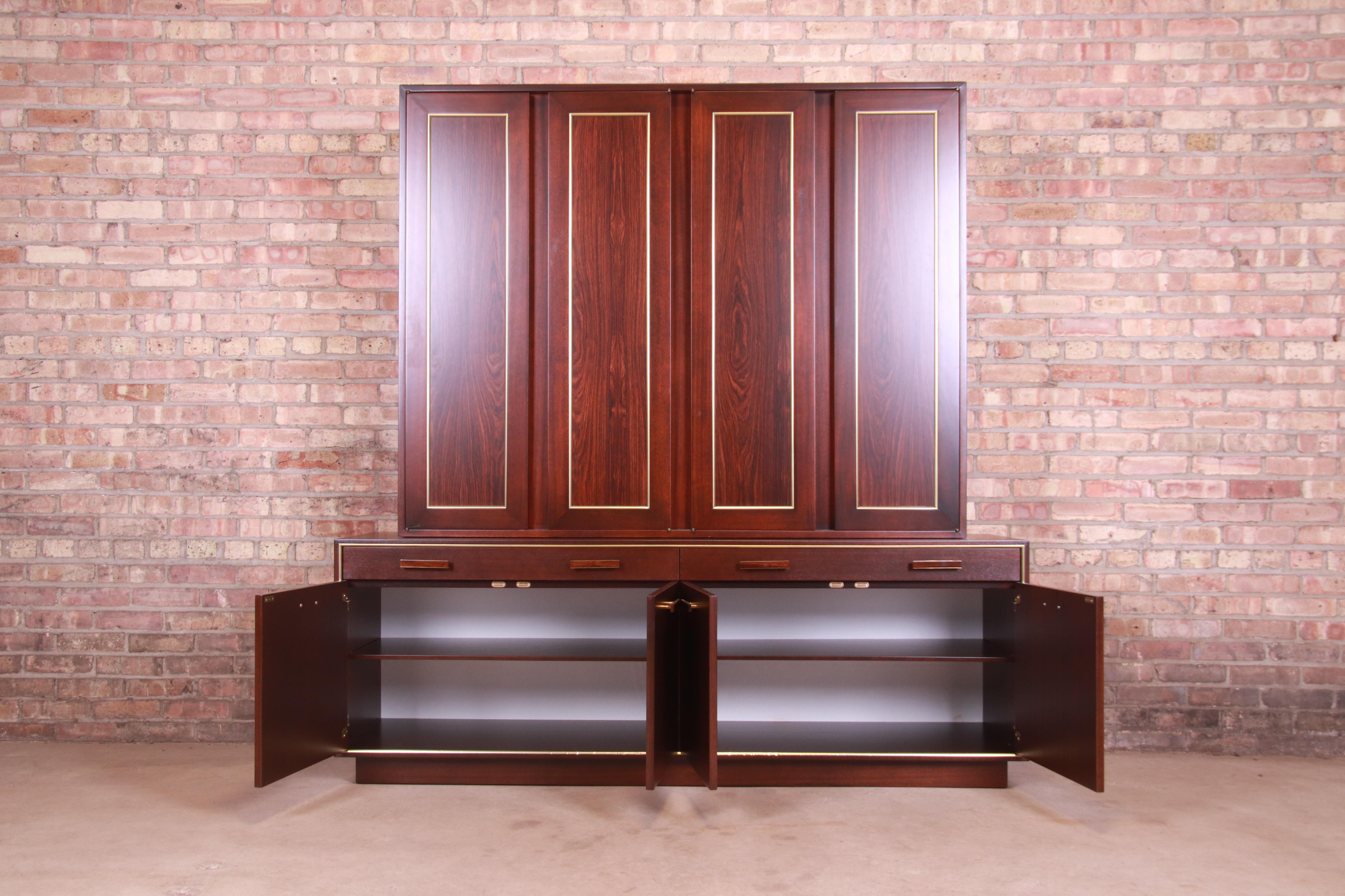Harvey Probber Rosewood and Brass Breakfront Bookcase or Bar Cabinet, Refinished For Sale 3