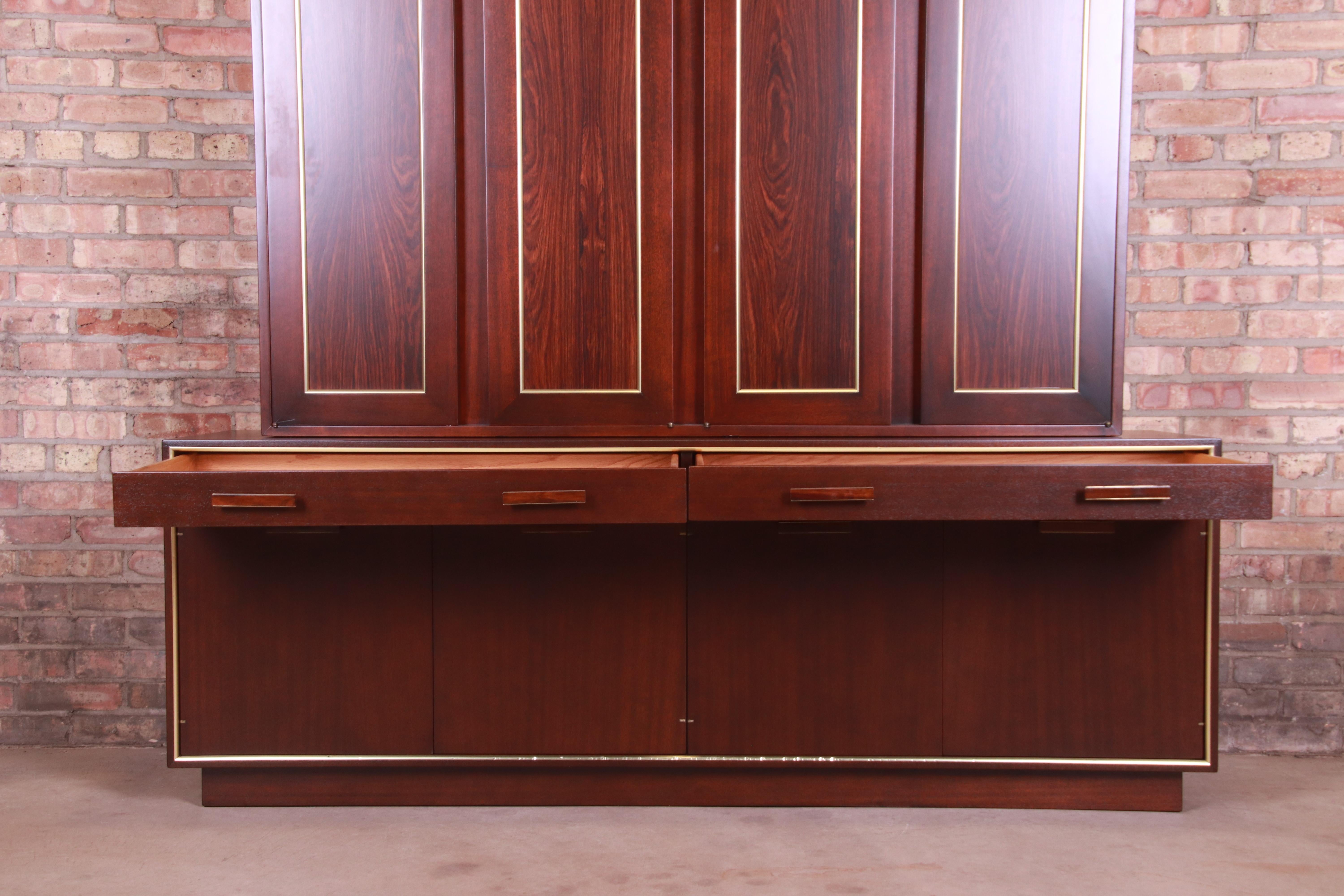 Harvey Probber Rosewood and Brass Breakfront Bookcase or Bar Cabinet, Refinished For Sale 5