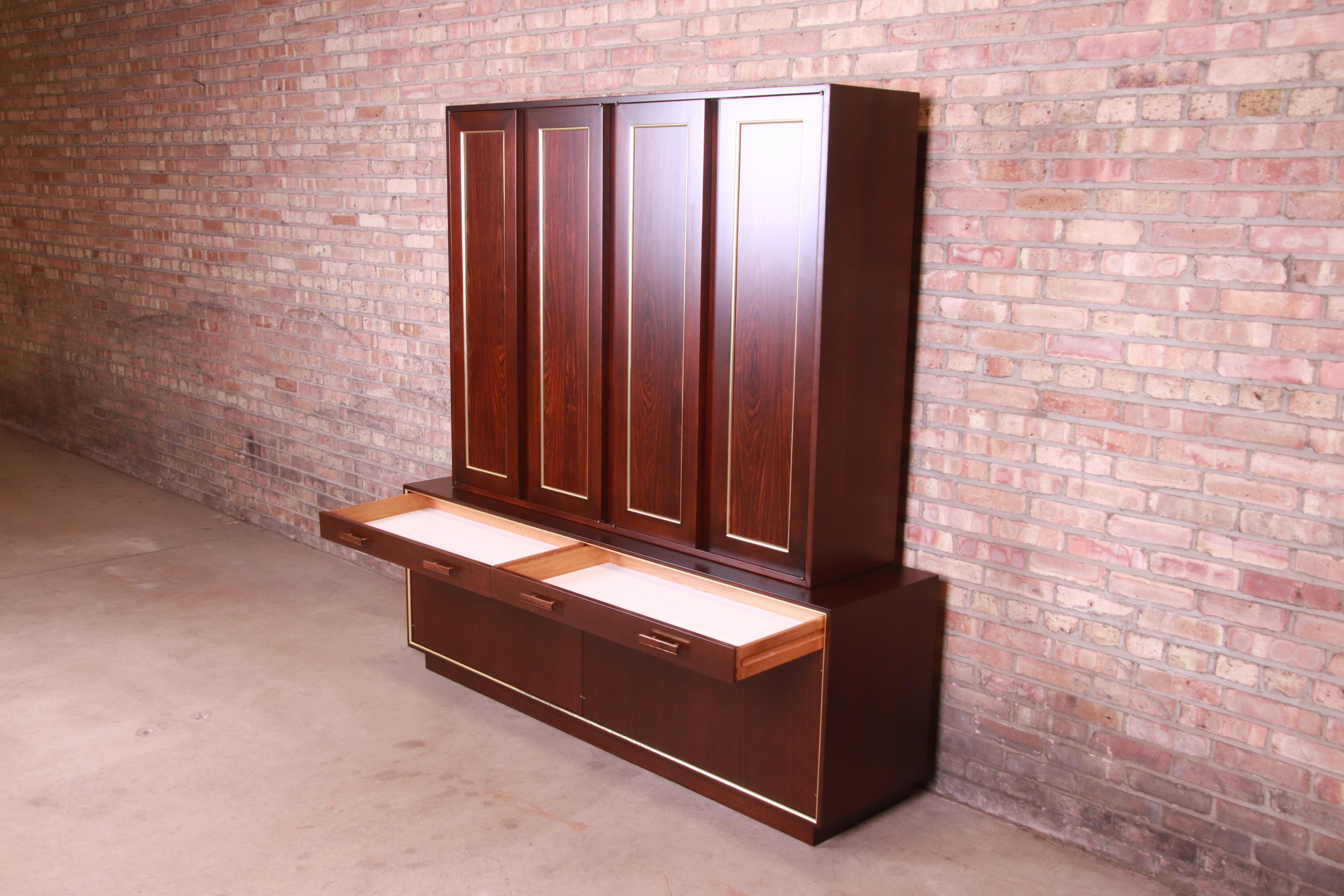 Harvey Probber Rosewood and Brass Breakfront Bookcase or Bar Cabinet, Refinished For Sale 6