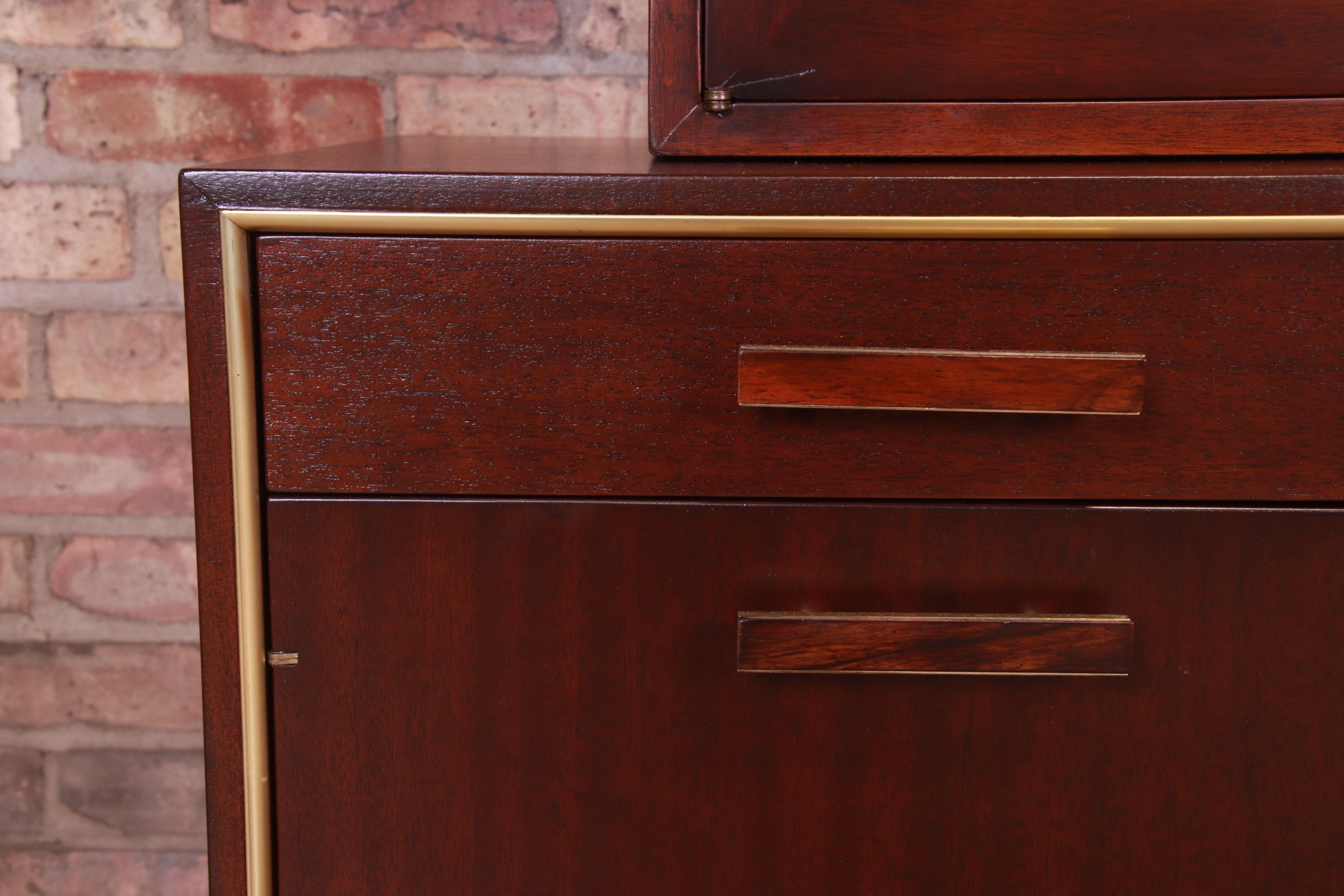 Harvey Probber Rosewood and Brass Breakfront Bookcase or Bar Cabinet, Refinished For Sale 8