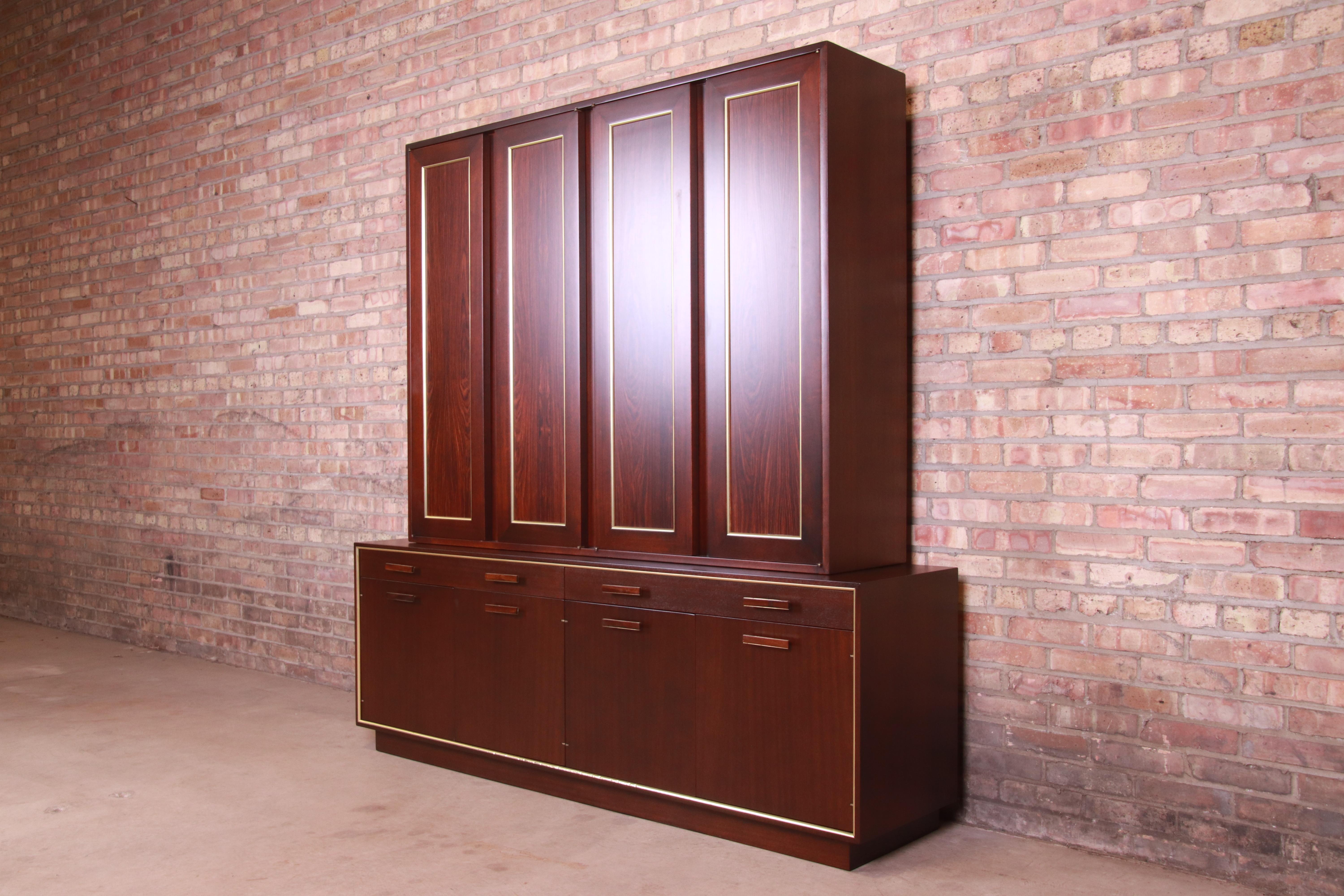Mid-Century Modern Harvey Probber Rosewood and Brass Breakfront Bookcase or Bar Cabinet, Refinished For Sale