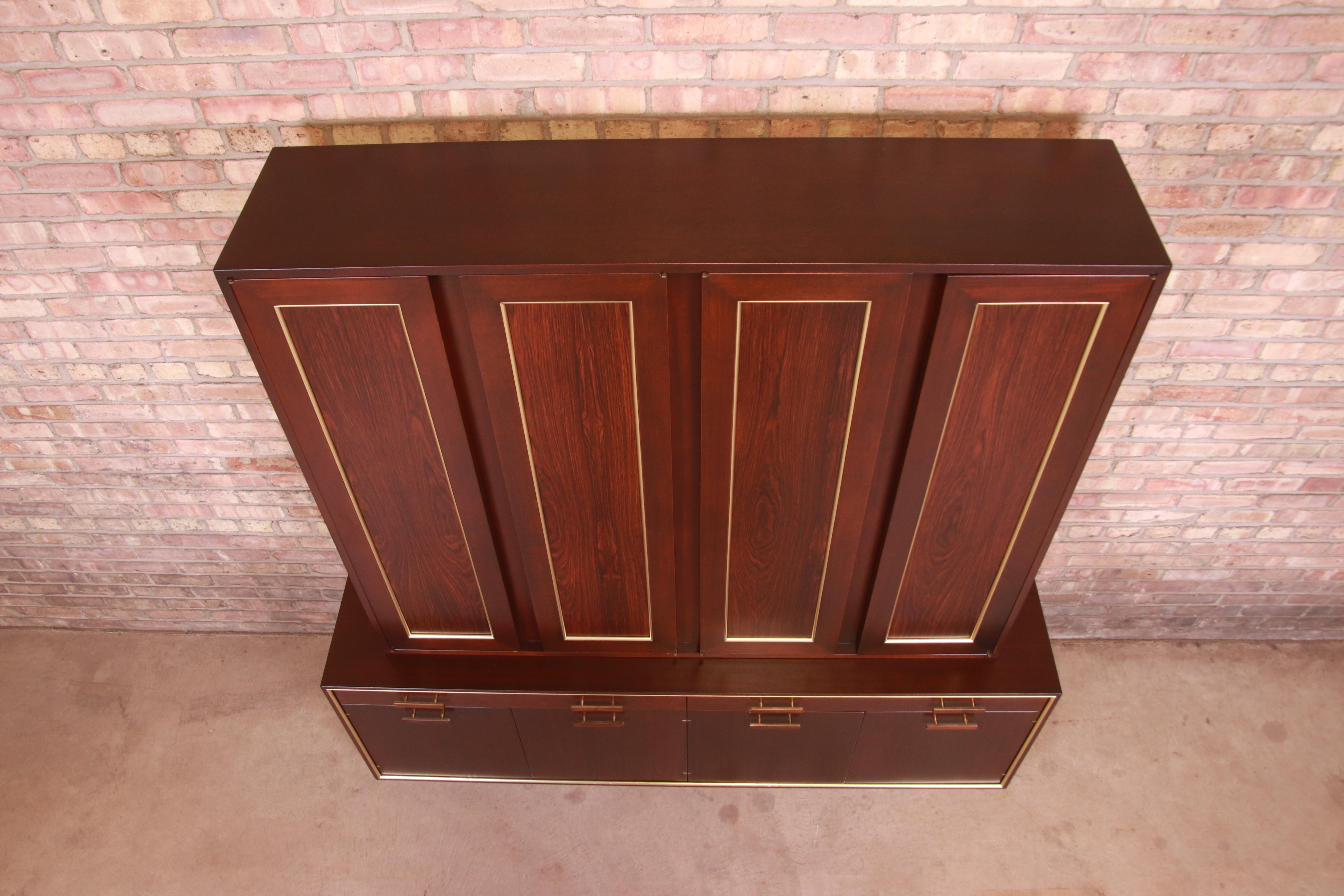 Mid-20th Century Harvey Probber Rosewood and Brass Breakfront Bookcase or Bar Cabinet, Refinished For Sale
