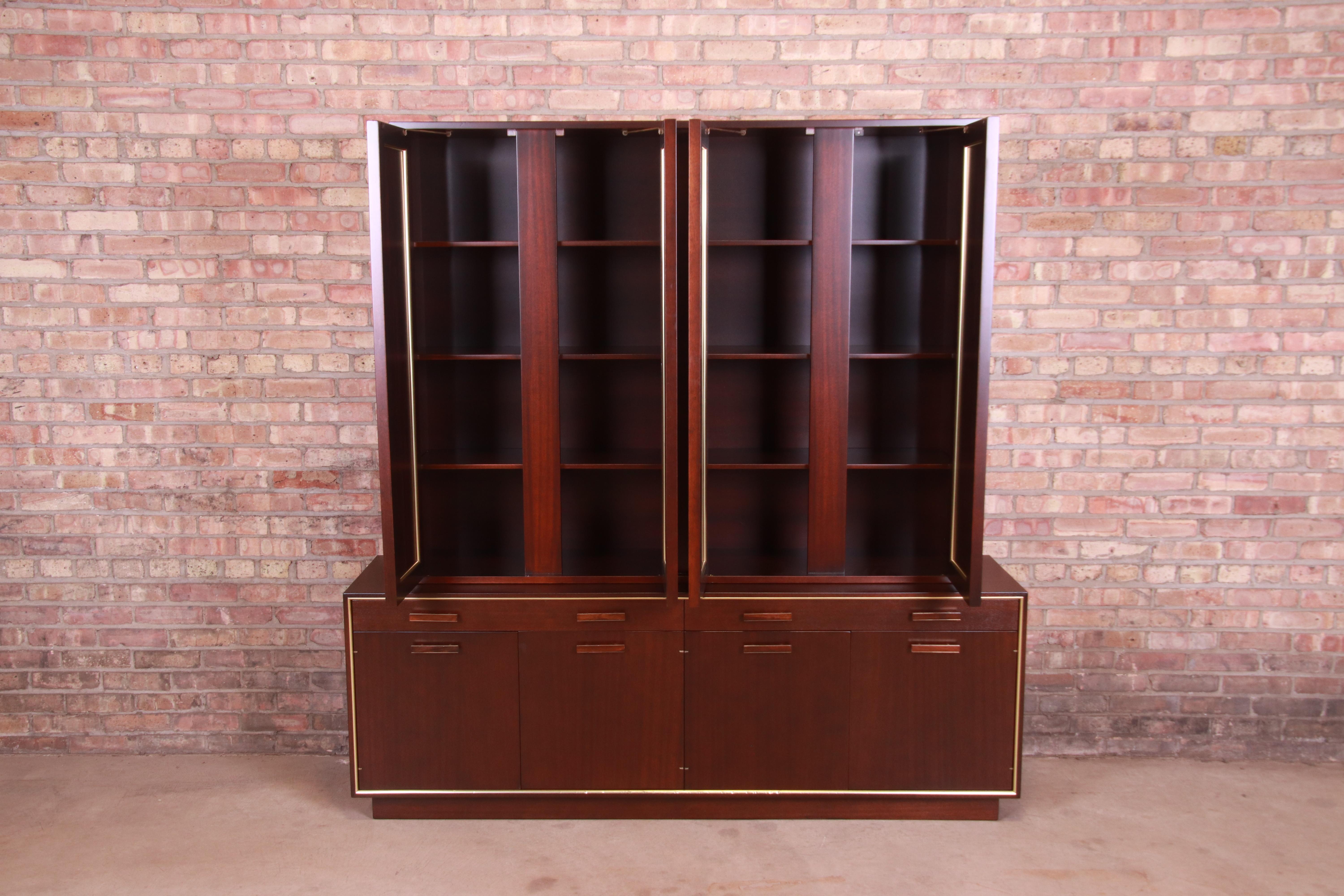 Harvey Probber Rosewood and Brass Breakfront Bookcase or Bar Cabinet, Refinished For Sale 1