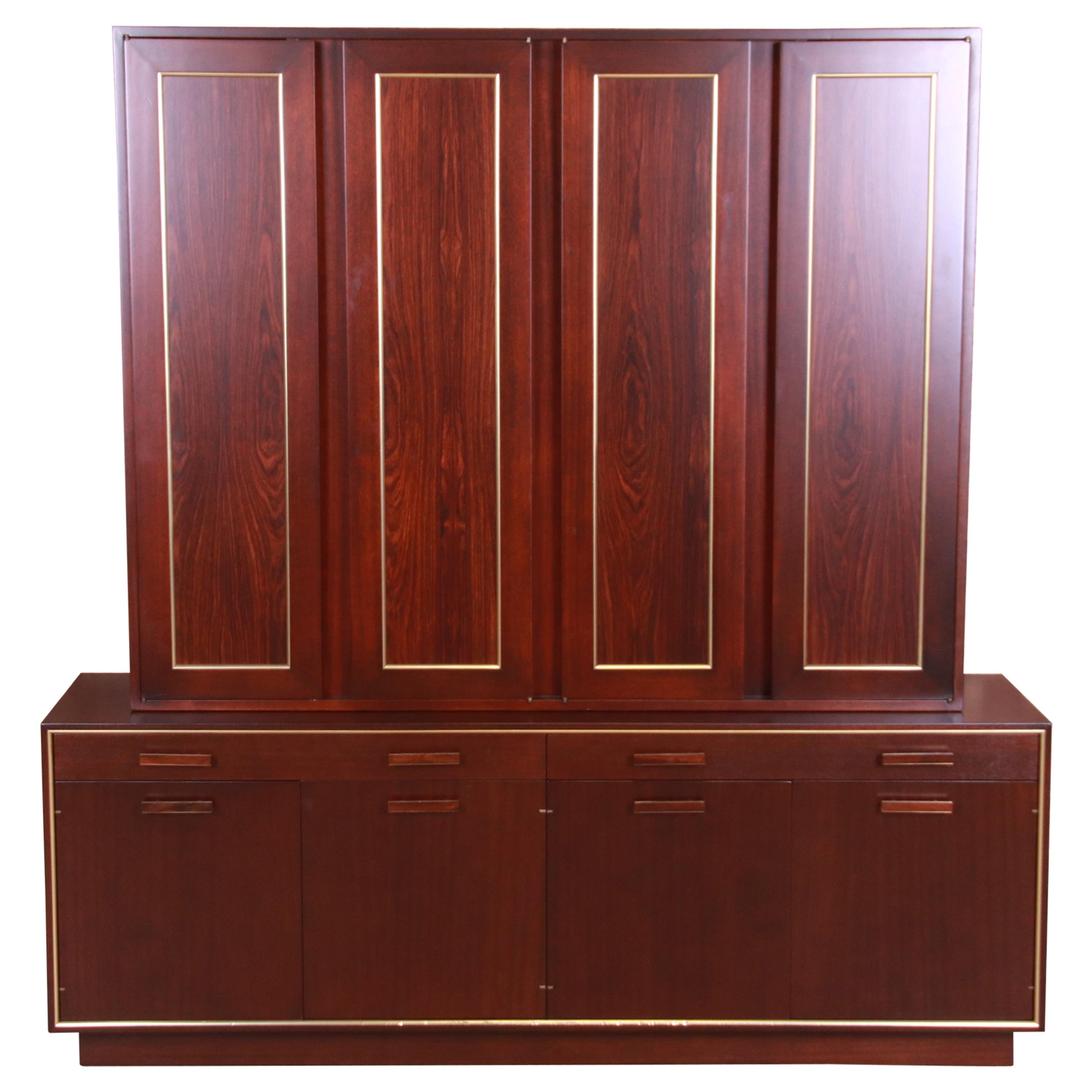 Harvey Probber Rosewood and Brass Breakfront Bookcase or Bar Cabinet, Refinished