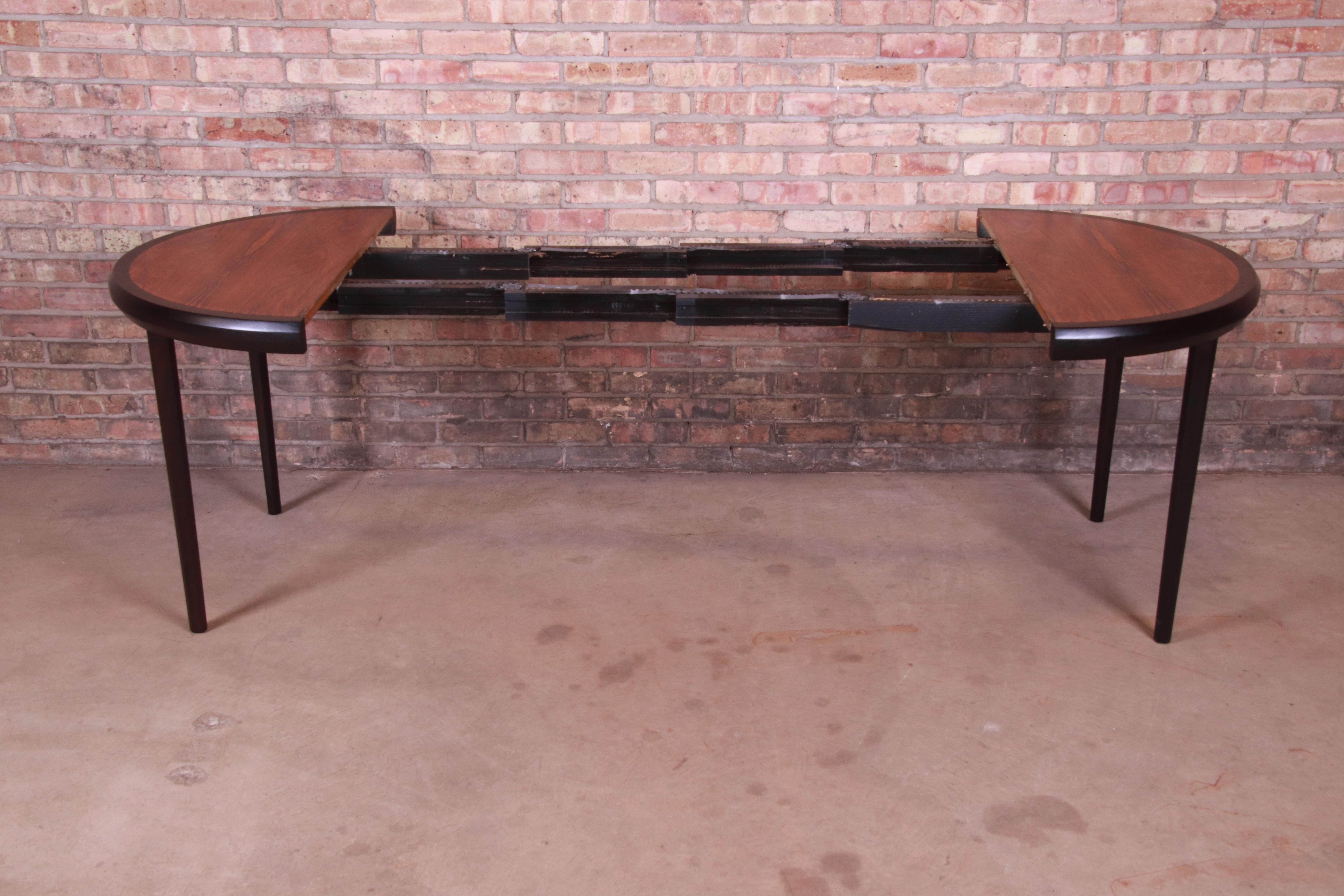 Mid-Century Modern Harvey Probber Rosewood and Ebonized Walnut Extension Dining Table, Refinished