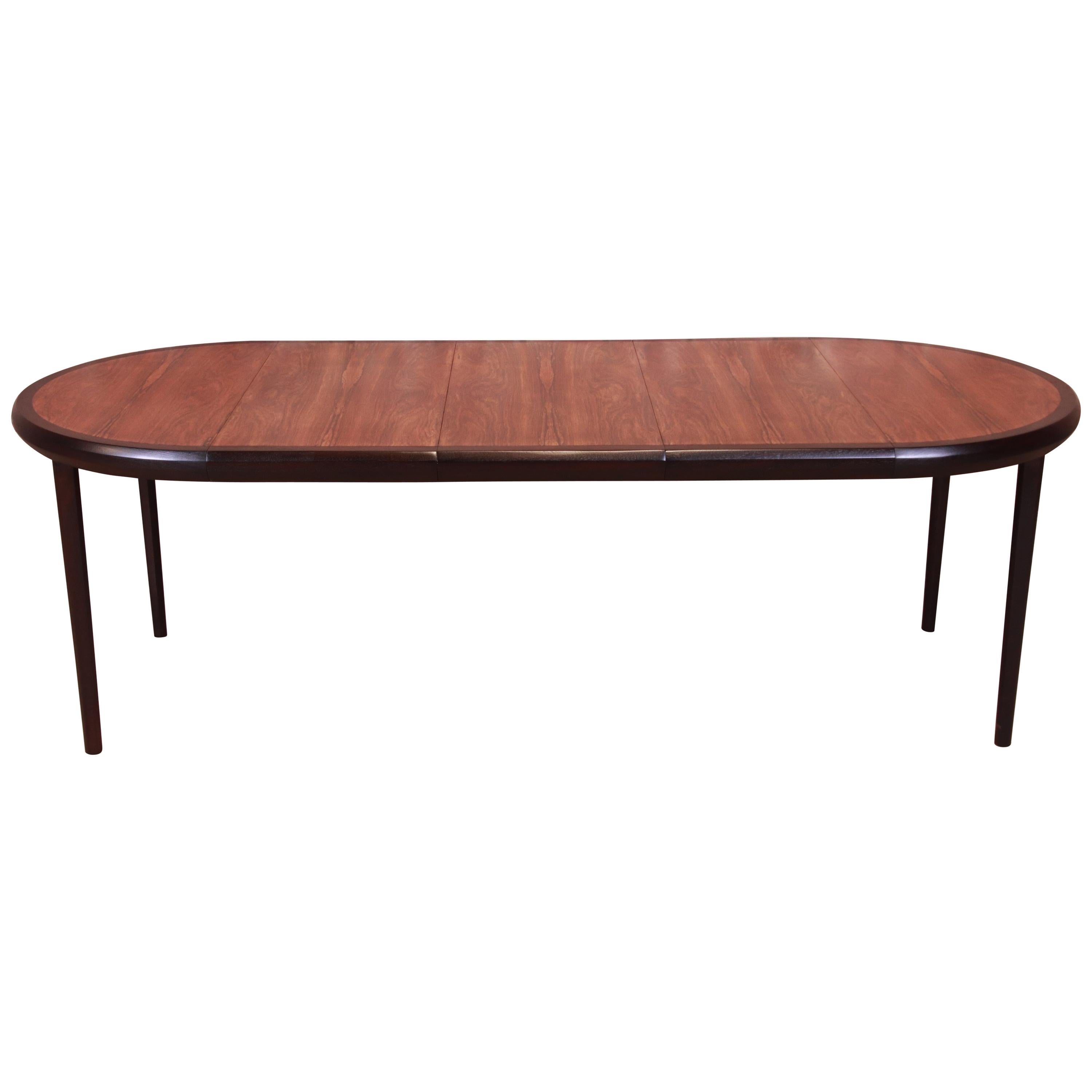 Harvey Probber Rosewood and Ebonized Walnut Extension Dining Table, Refinished