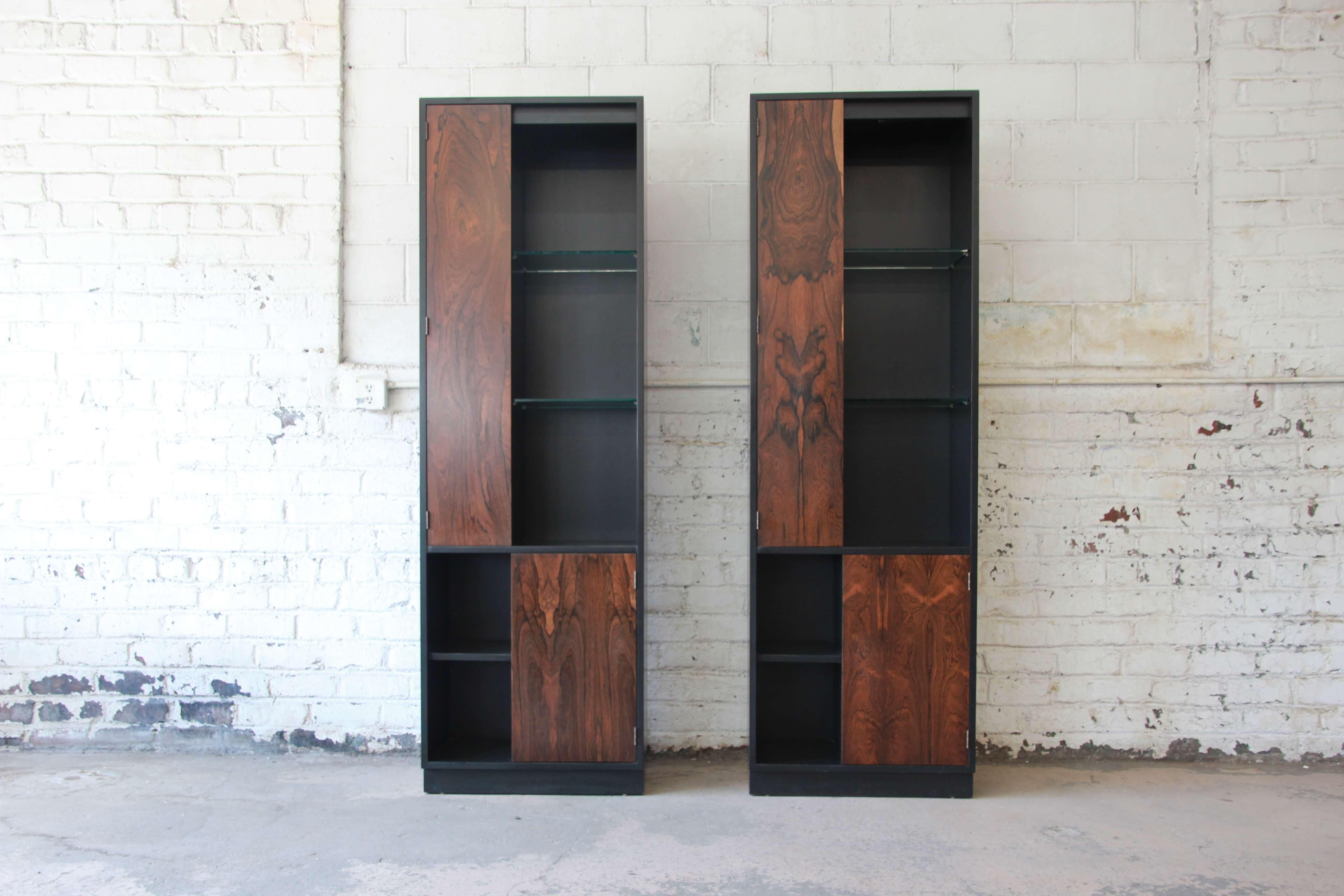 Mid-Century Modern Harvey Probber Rosewood and Ebonized Wood Display Cabinets, Pair