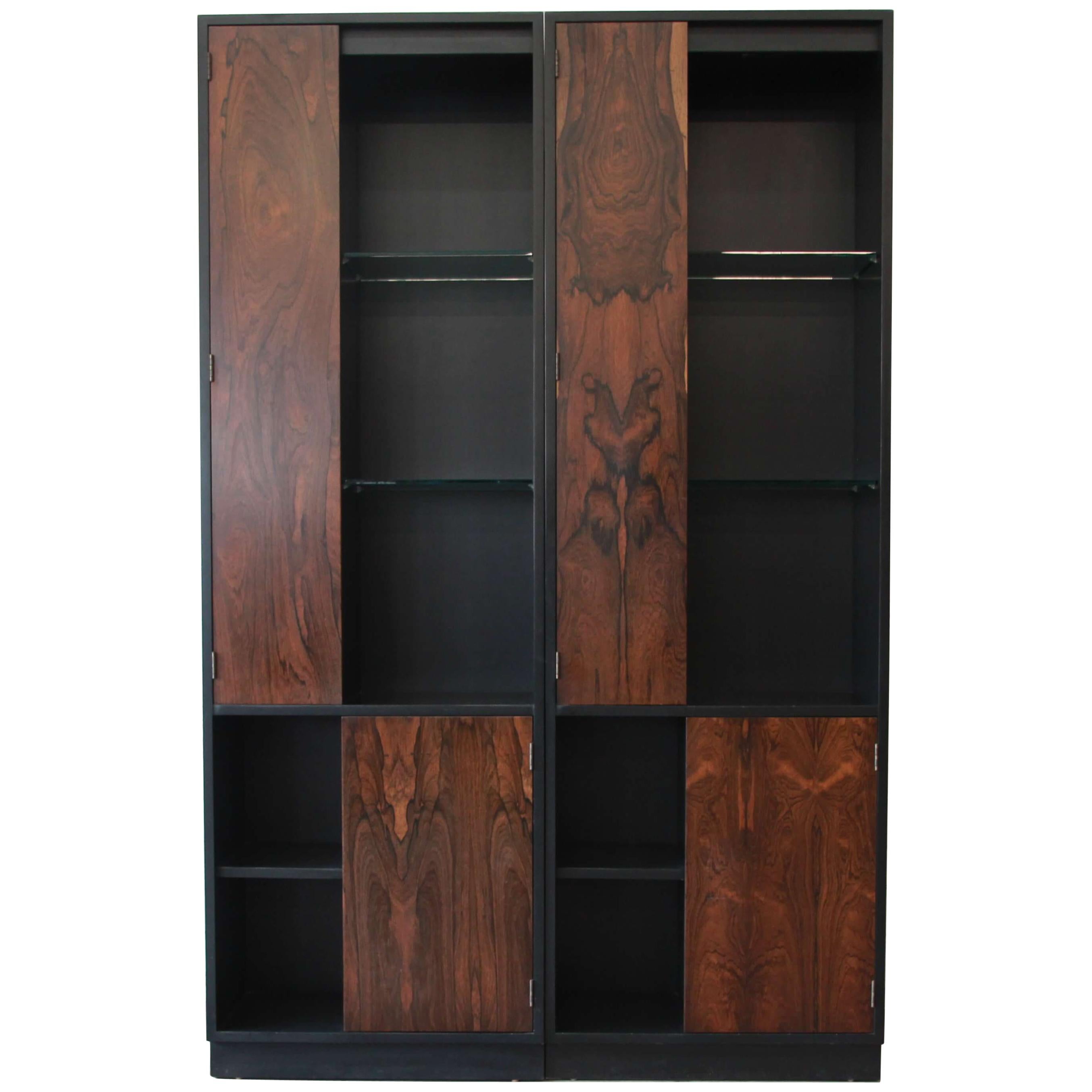 Harvey Probber Rosewood and Ebonized Wood Display Cabinets, Pair