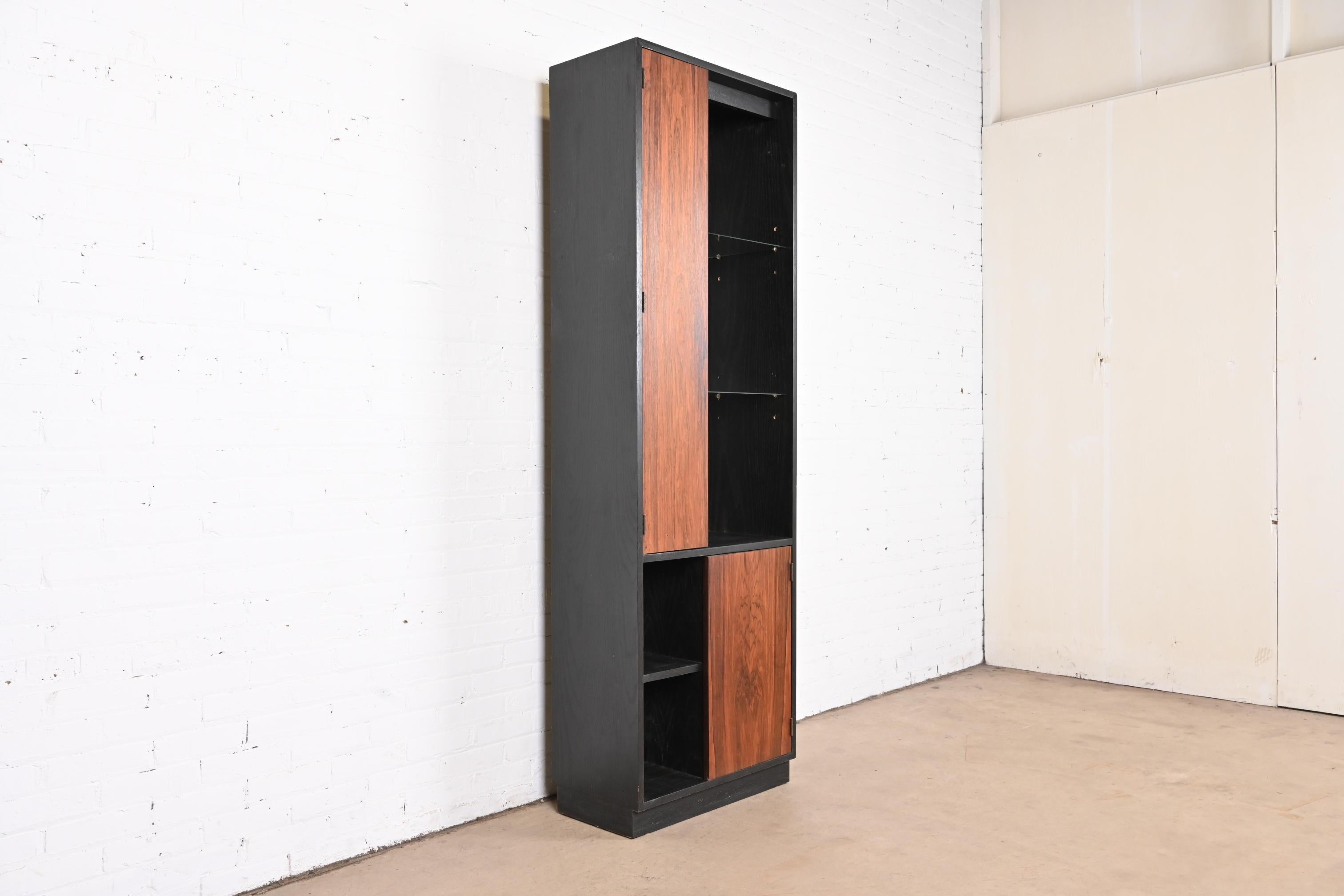 Mid-20th Century Harvey Probber Rosewood and Ebonized Wood Lighted Bookcase or Display Cabinet