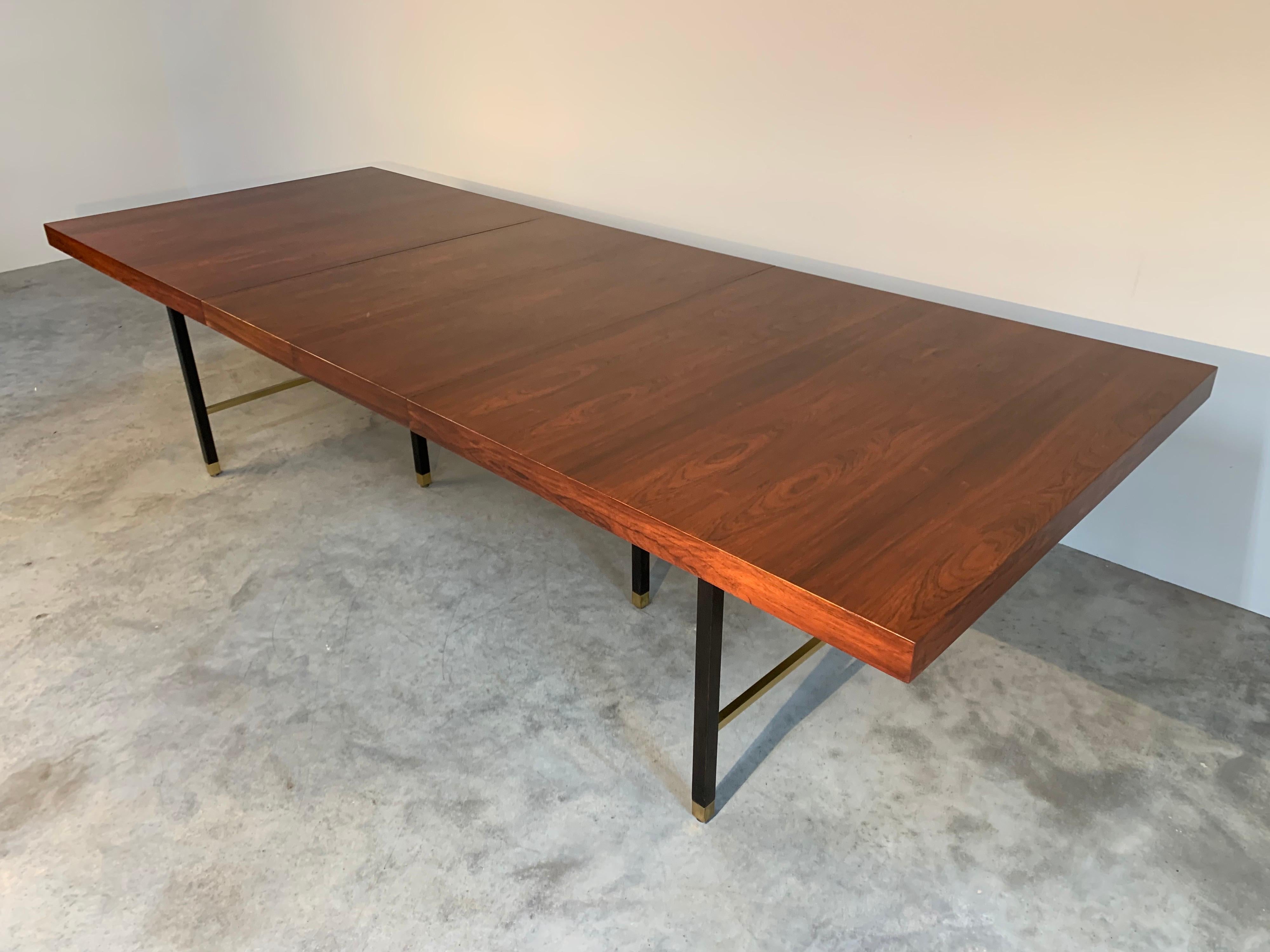 Harvey Probber Rosewood and Mahogany Dining Table with Brass Accents 7