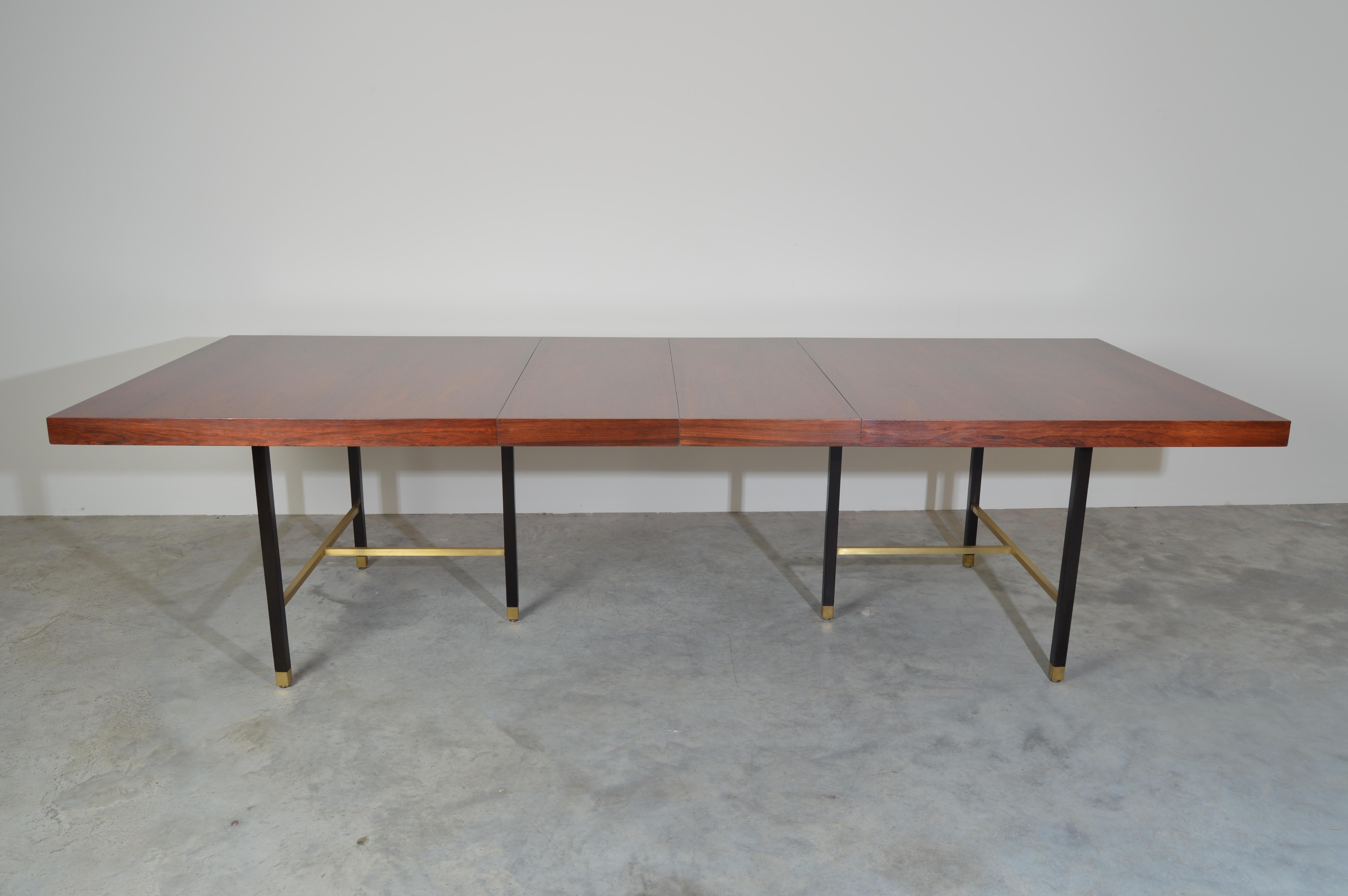Mid-Century Modern Harvey Probber Rosewood and Mahogany Dining Table with Brass Accents