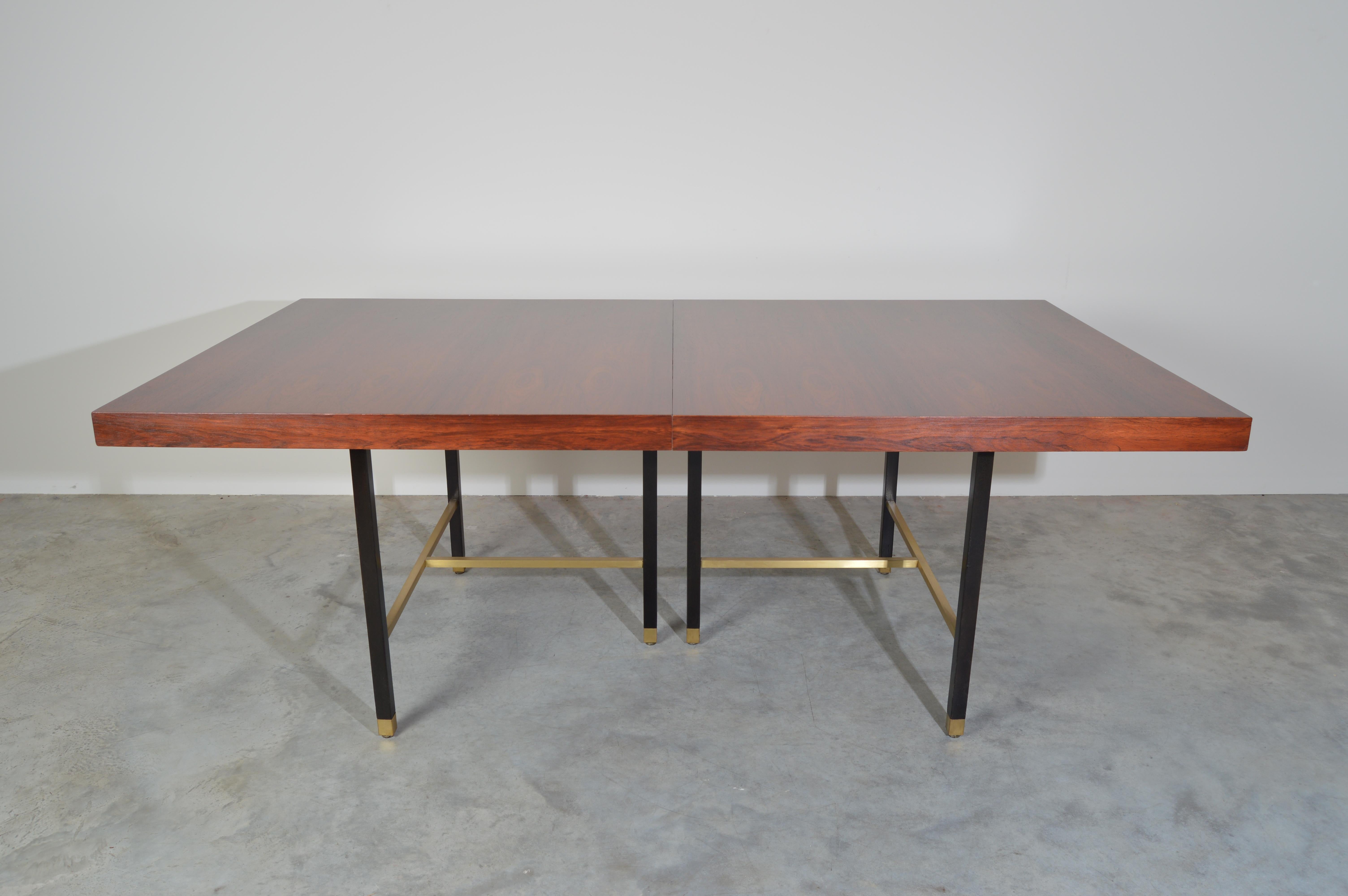 American Harvey Probber Rosewood and Mahogany Dining Table with Brass Accents