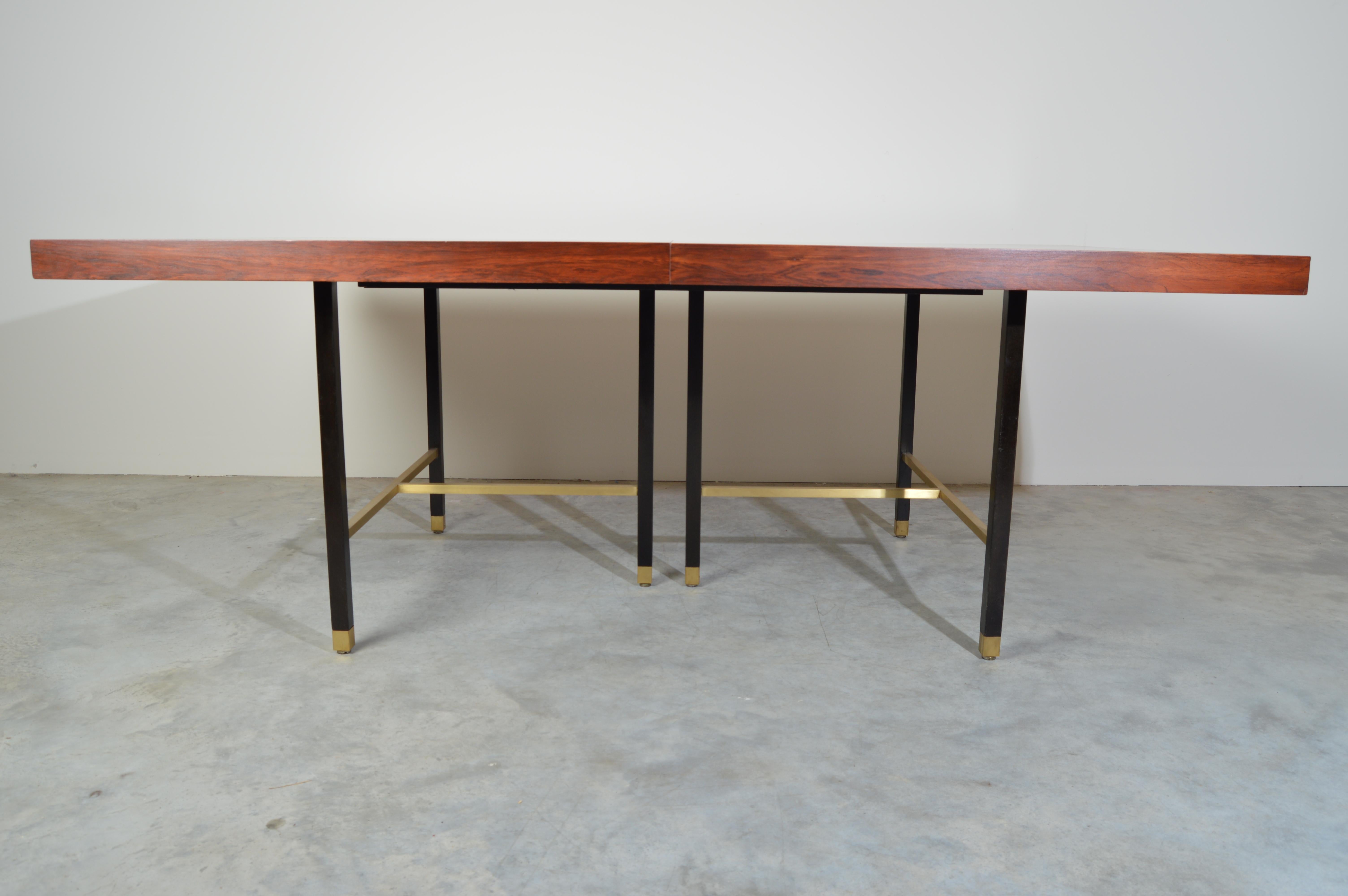 Harvey Probber Rosewood and Mahogany Dining Table with Brass Accents In Excellent Condition In Southampton, NJ