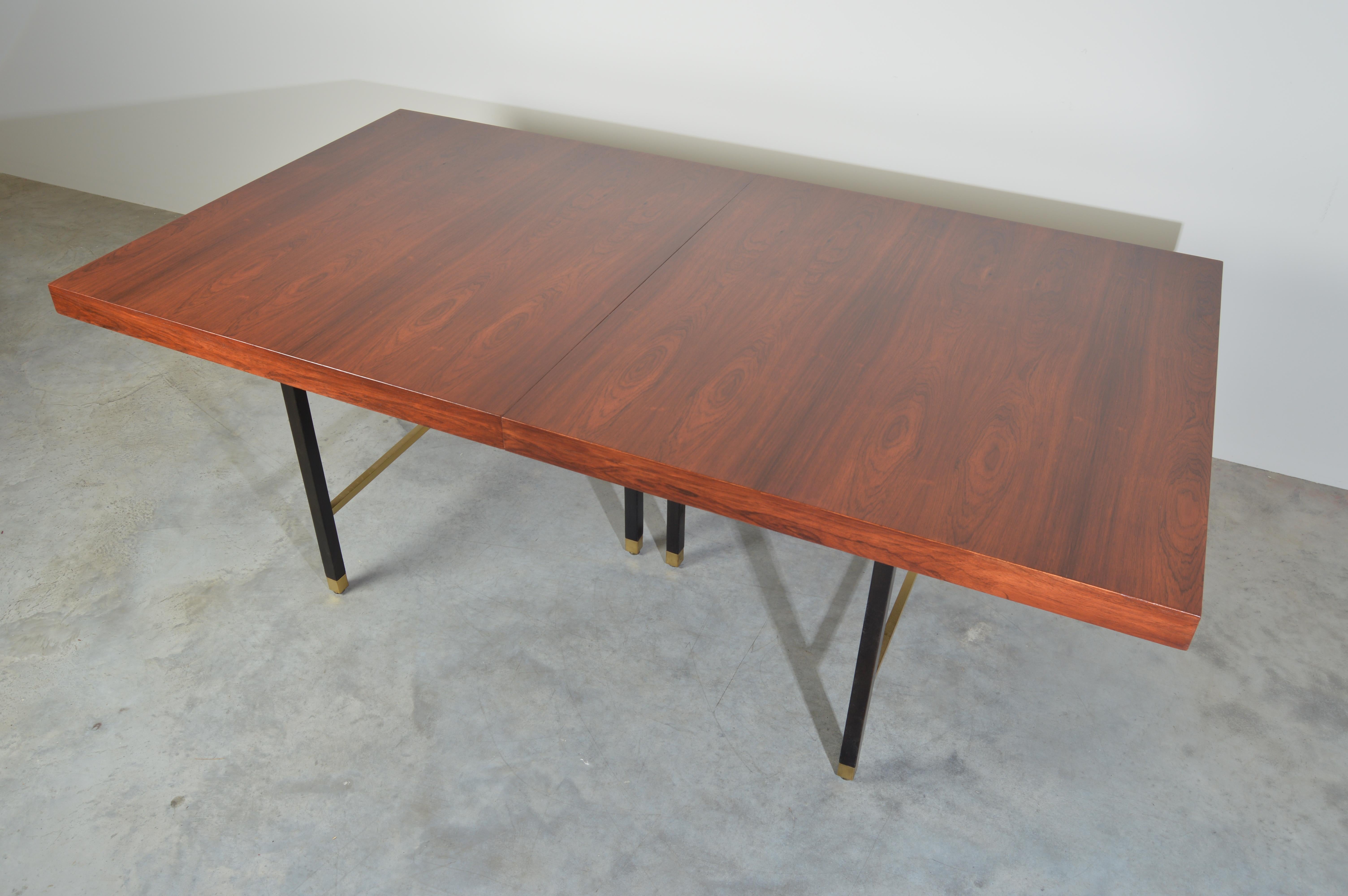 Mid-20th Century Harvey Probber Rosewood and Mahogany Dining Table with Brass Accents