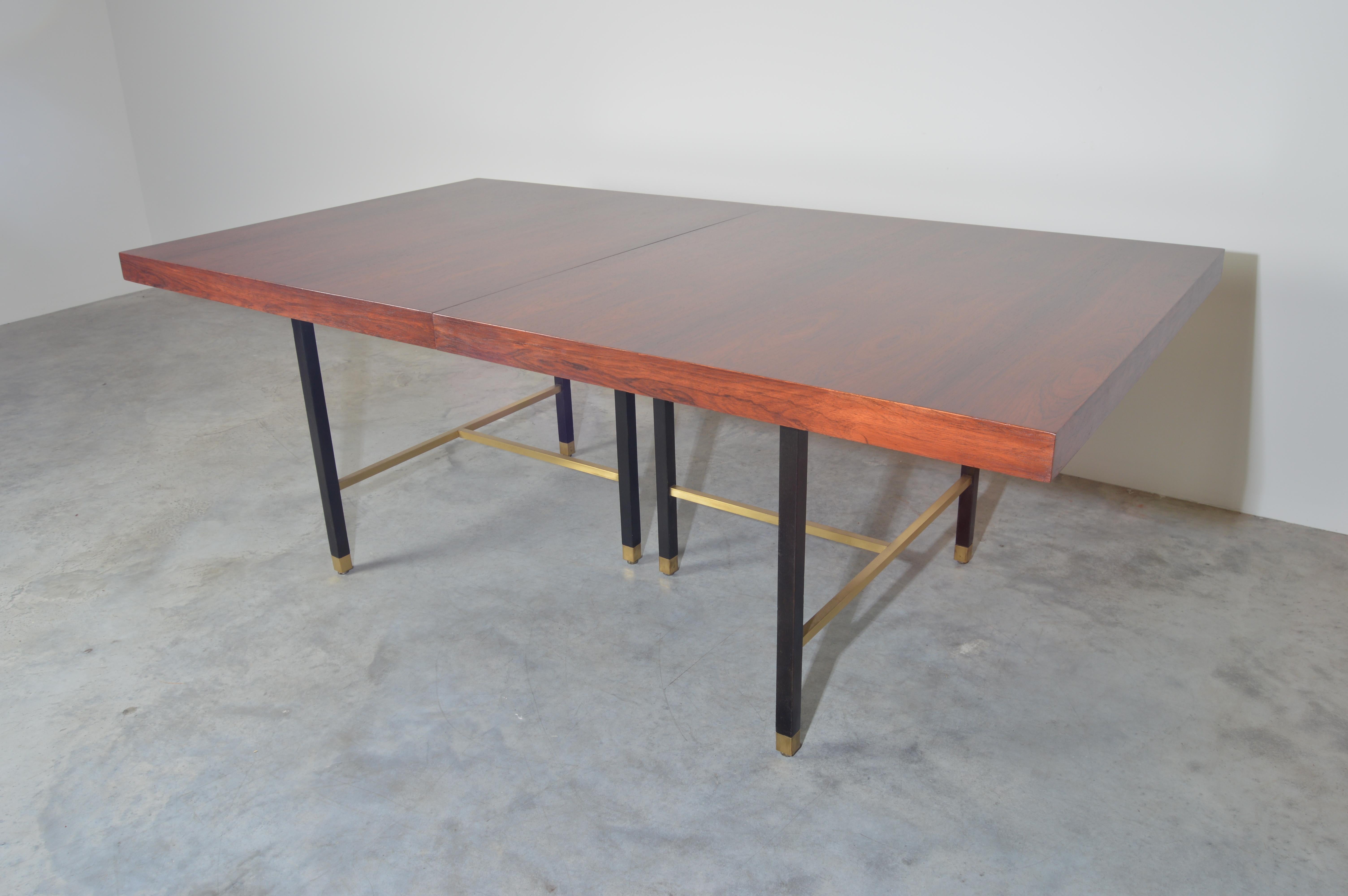 Harvey Probber Rosewood and Mahogany Dining Table with Brass Accents 1