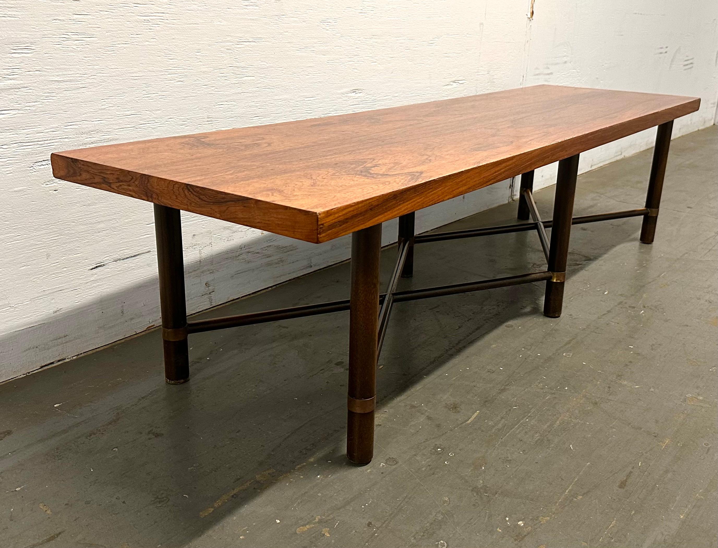 Brass Harvey Probber Rosewood Coffee Table Bench For Sale