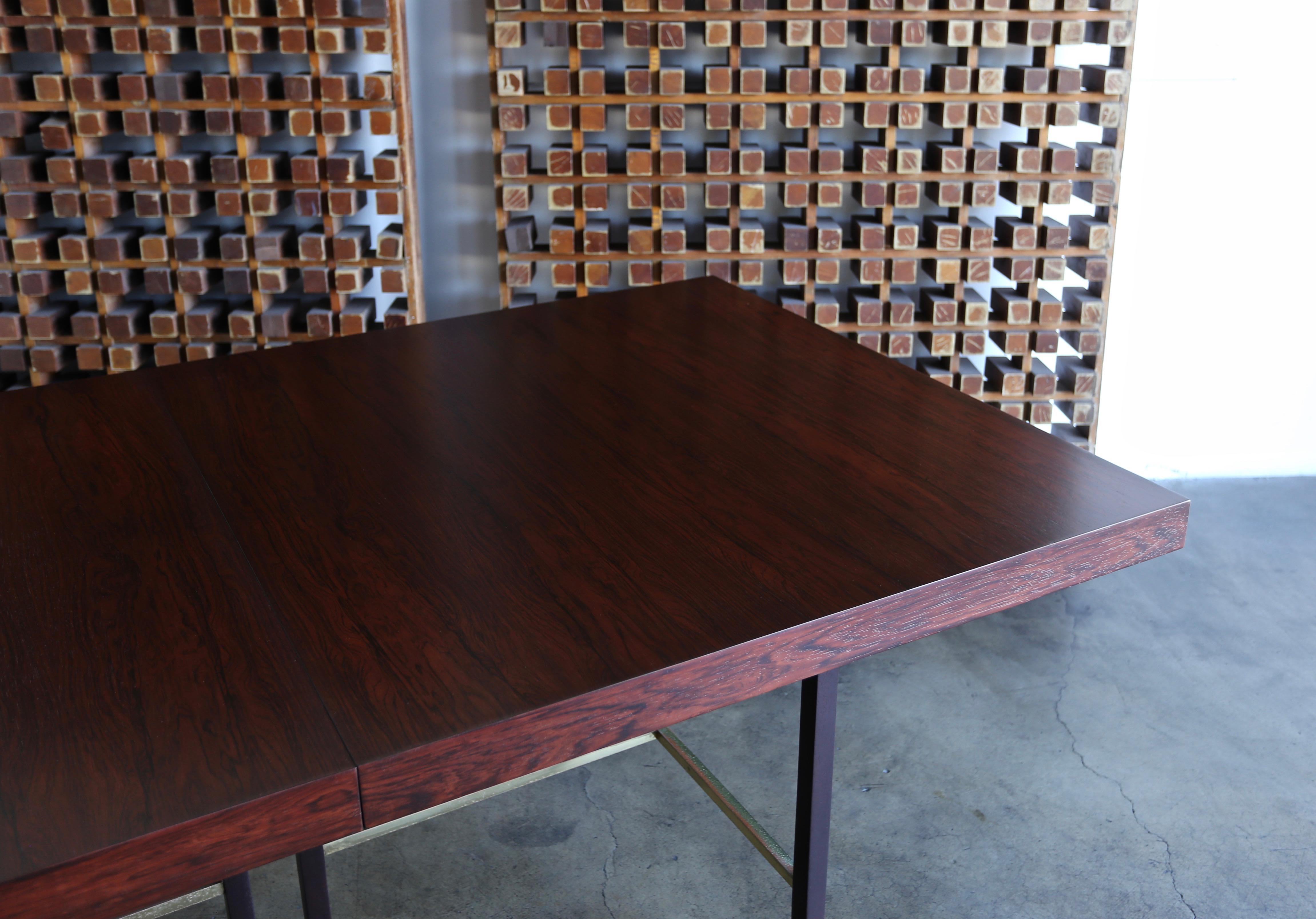 Brass Harvey Probber Rosewood Dining Table, circa 1950