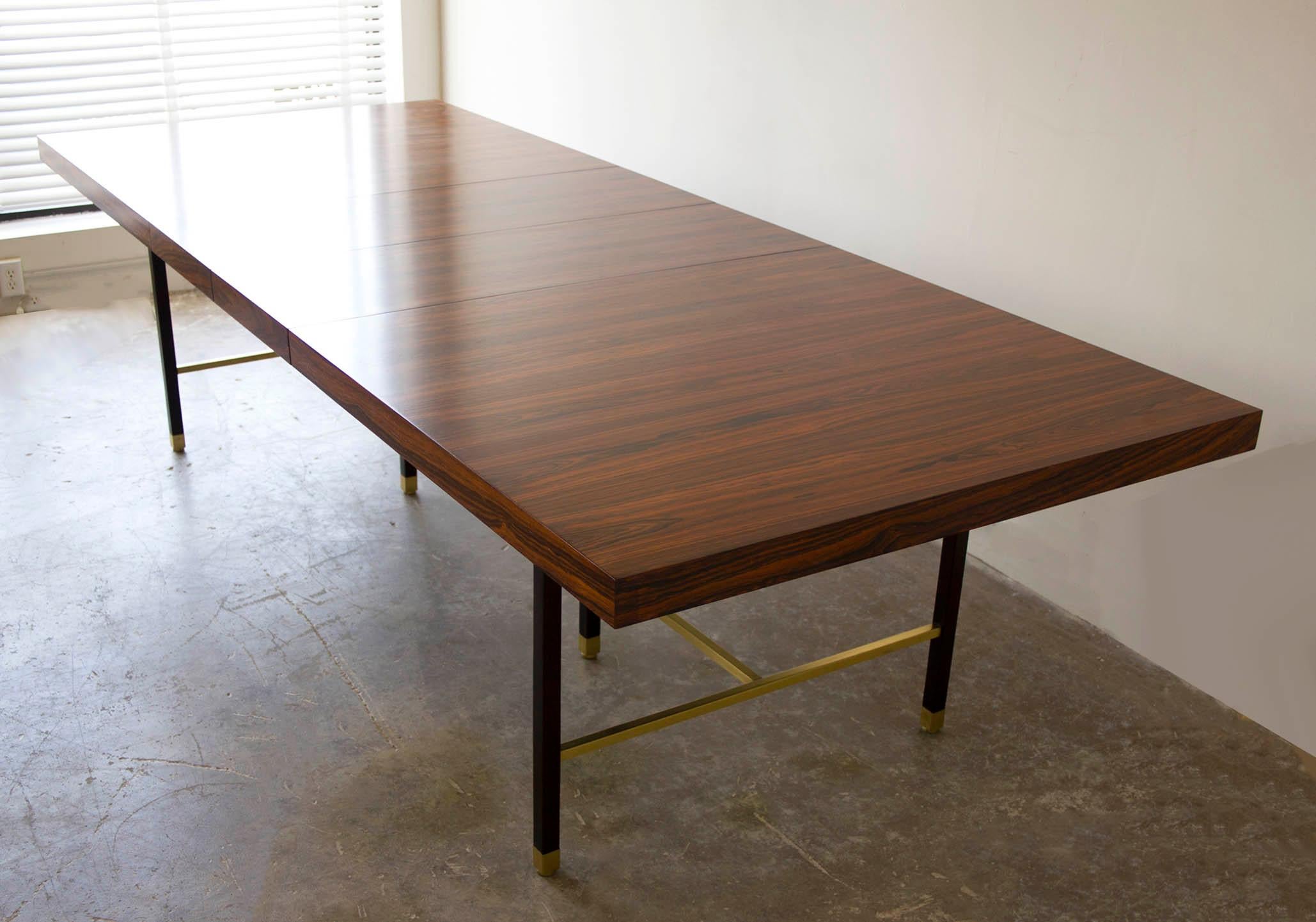 Mid-Century Modern Harvey Probber Rosewood Dining Table with Extensions and Solid Brass Runners