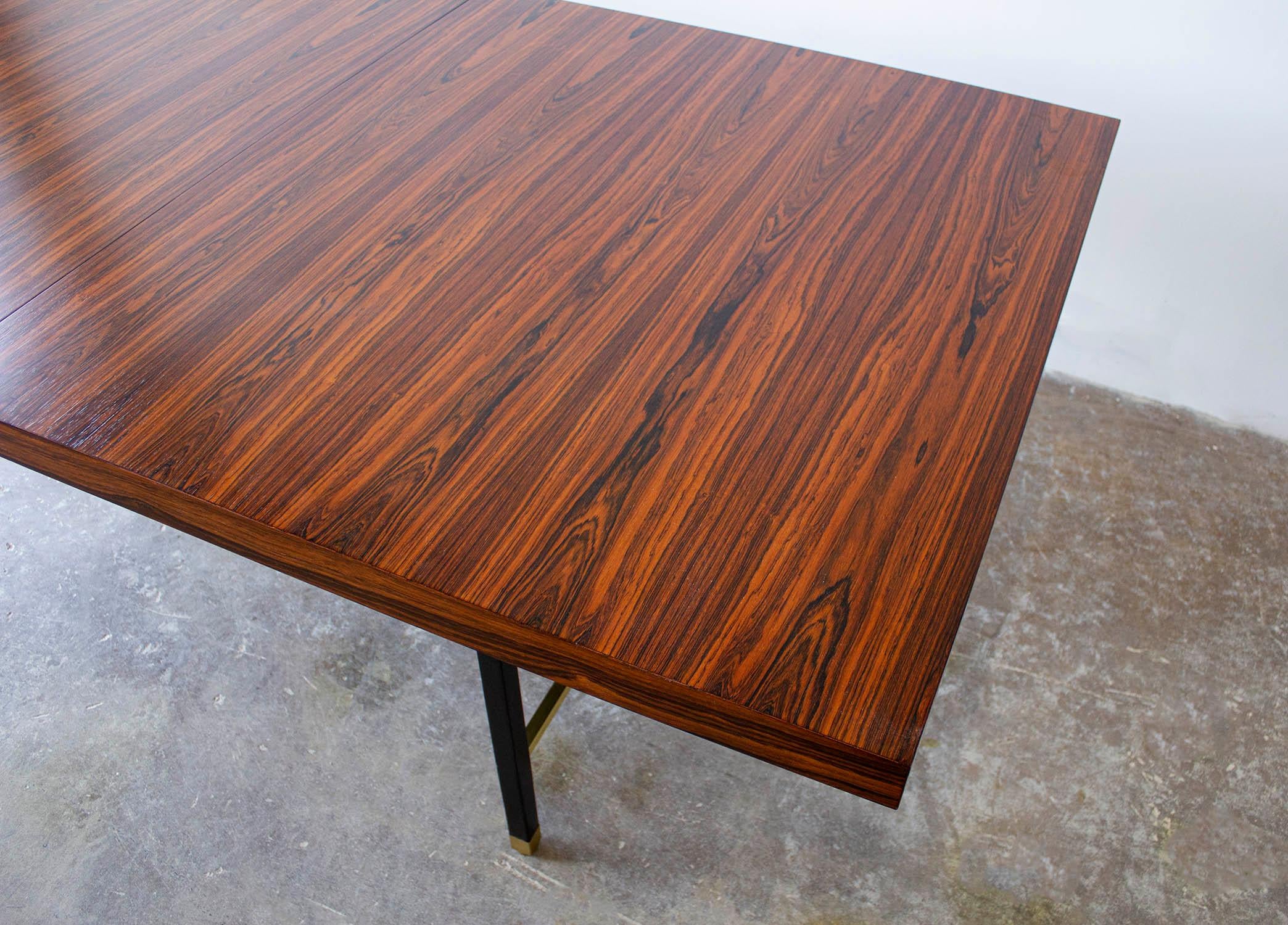 Harvey Probber Rosewood Dining Table with Extensions and Solid Brass Runners In Good Condition In Dallas, TX