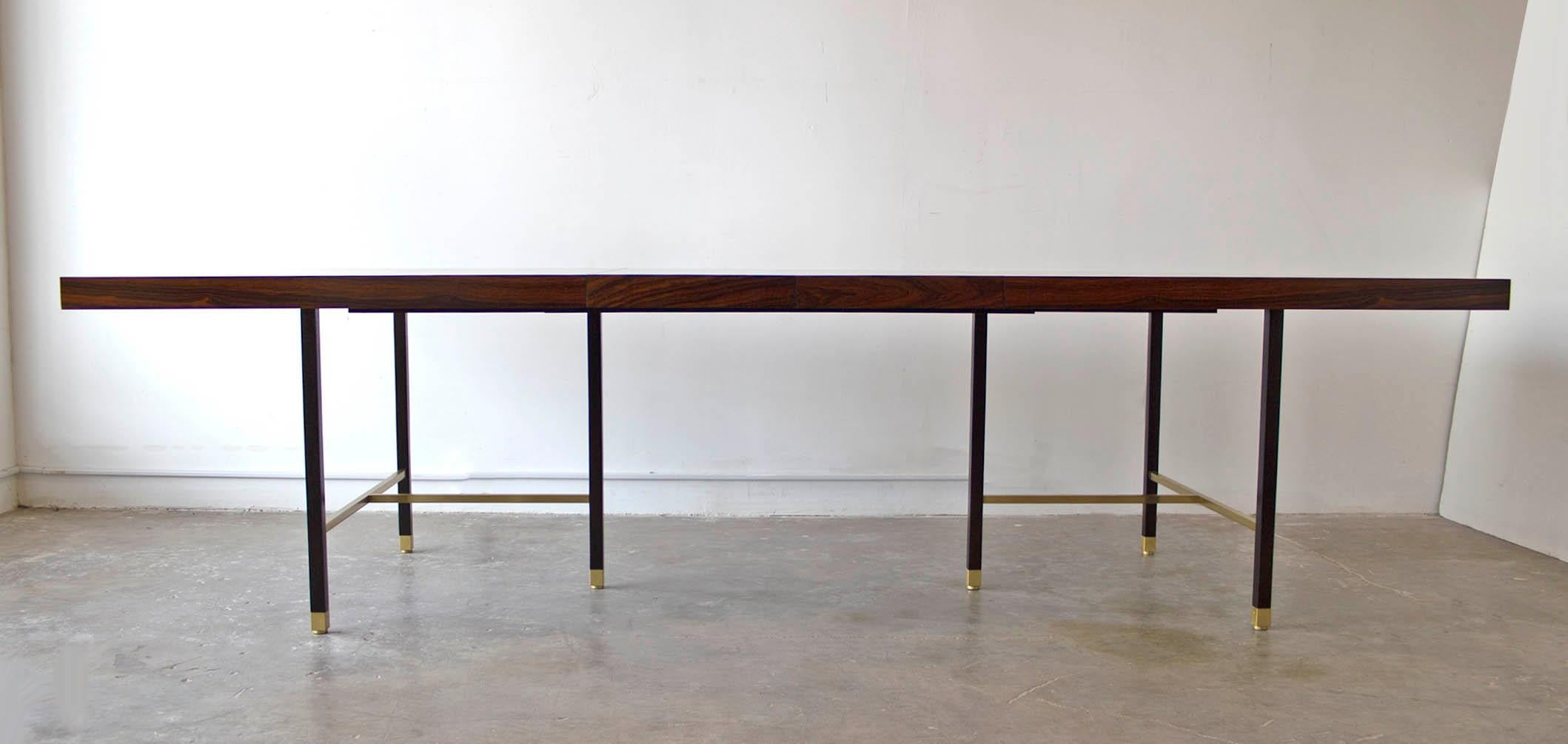 20th Century Harvey Probber Rosewood Dining Table with Extensions and Solid Brass Runners