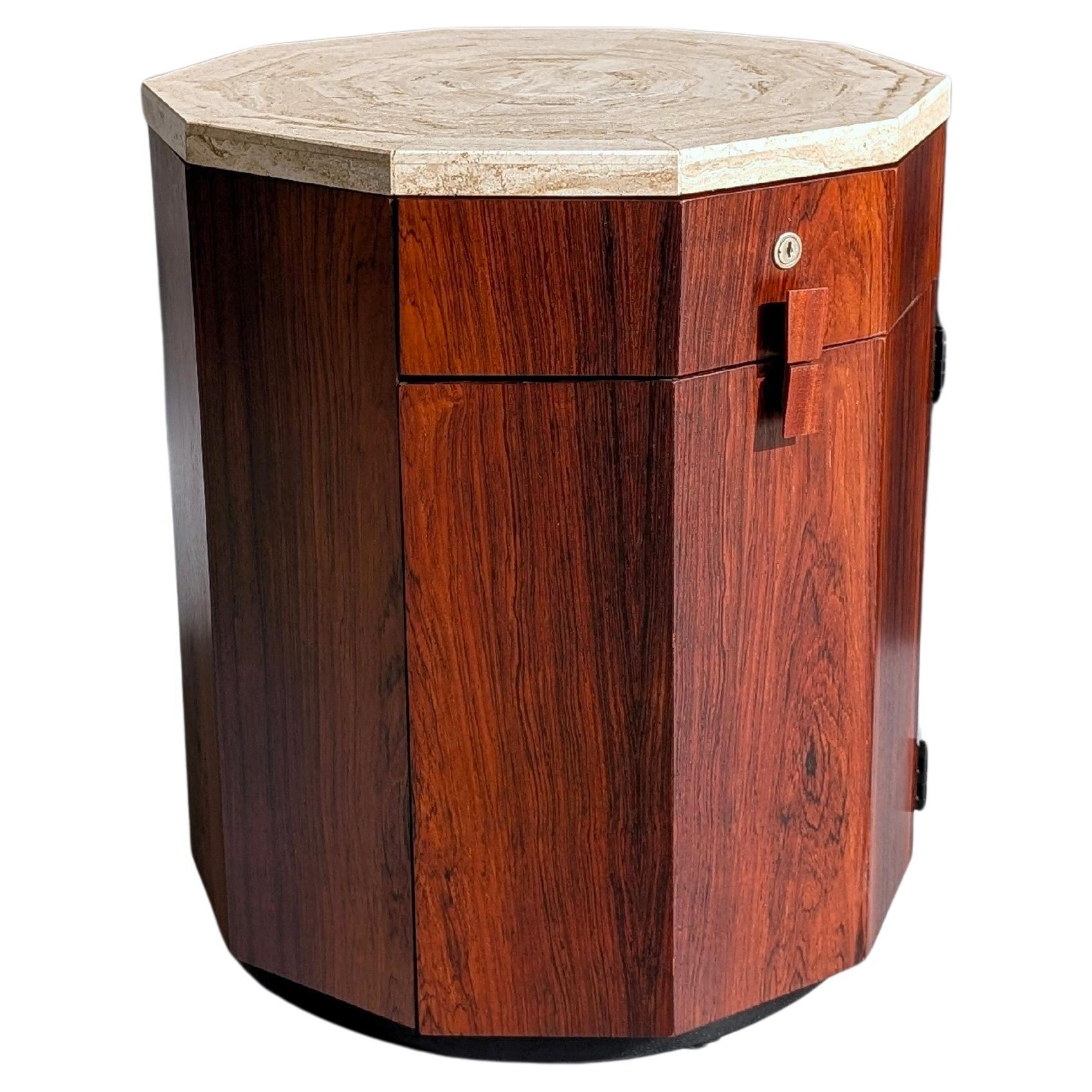 Harvey Probber Dekagon-Bar aus Rosenholz und Travertin