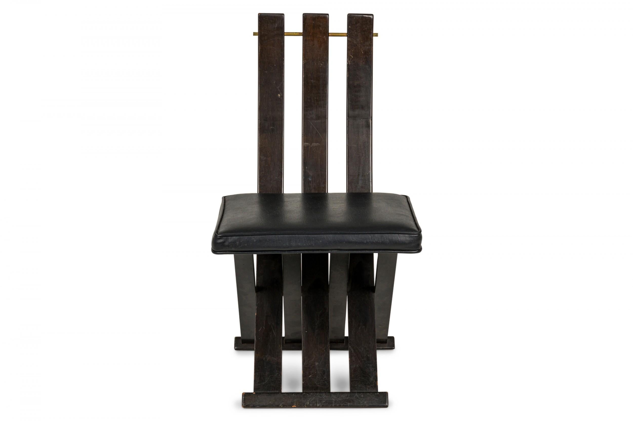 American Harvey Probber Scissor Form Ebonized Wood and Black Leather Side Chair For Sale