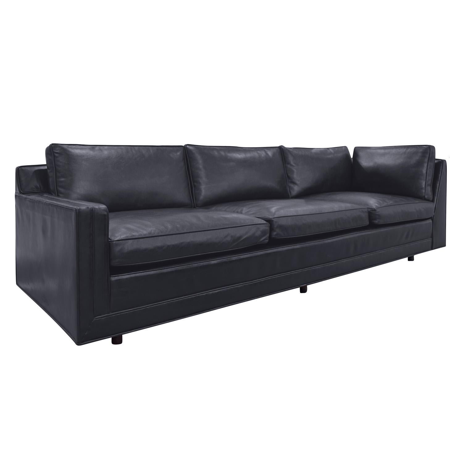 Mid-Century Modern Harvey Probber Sectional Sofa in Black Leather with Mahogany Legs 1950s 'signed'