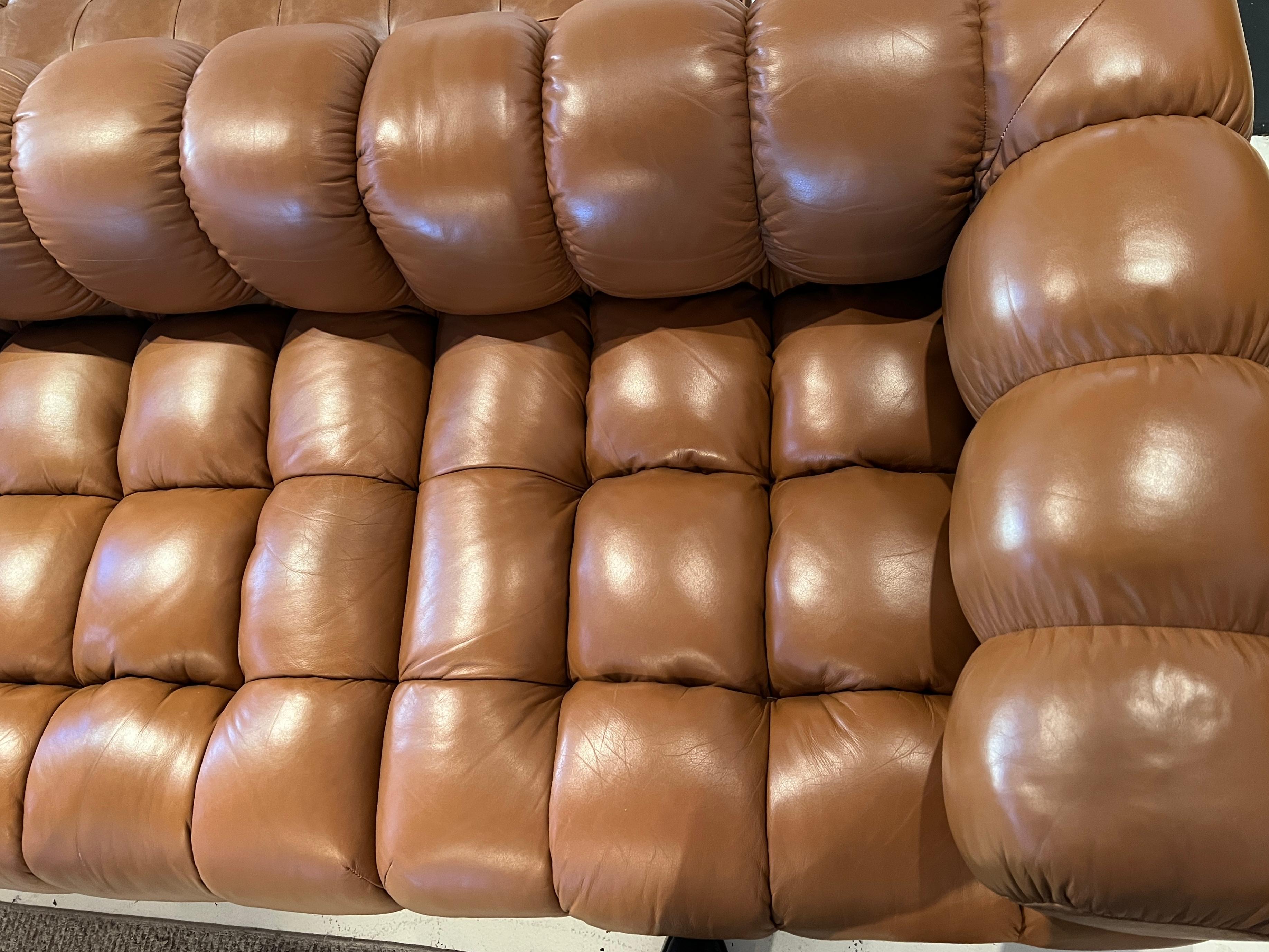 Harvey Probber Sectional Sofa in Cognac Leather 1970s Modular Deep Tuft Series 6
